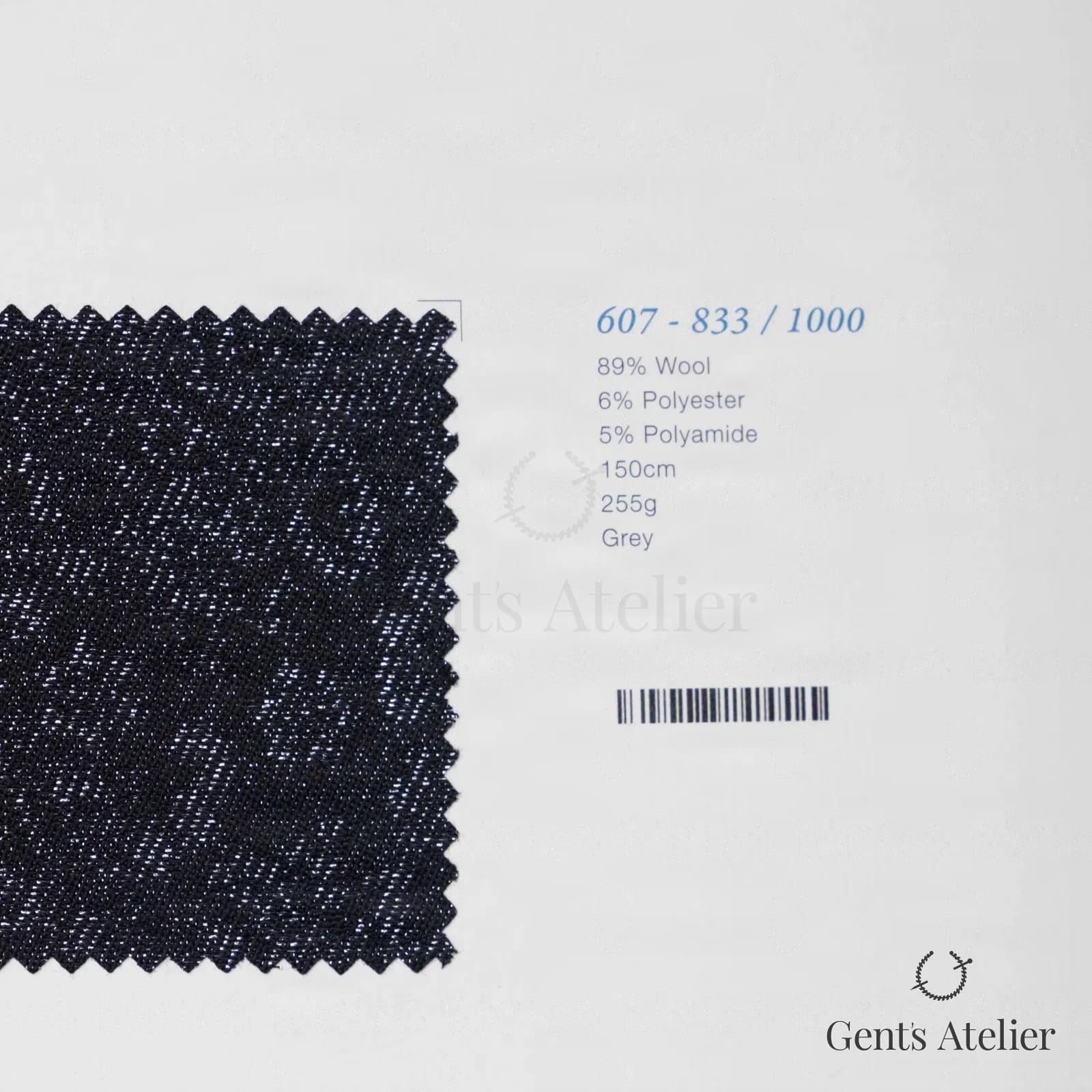 Образец ткани Marzoni 607 - 833 / 1000 с этикеткой — Серый