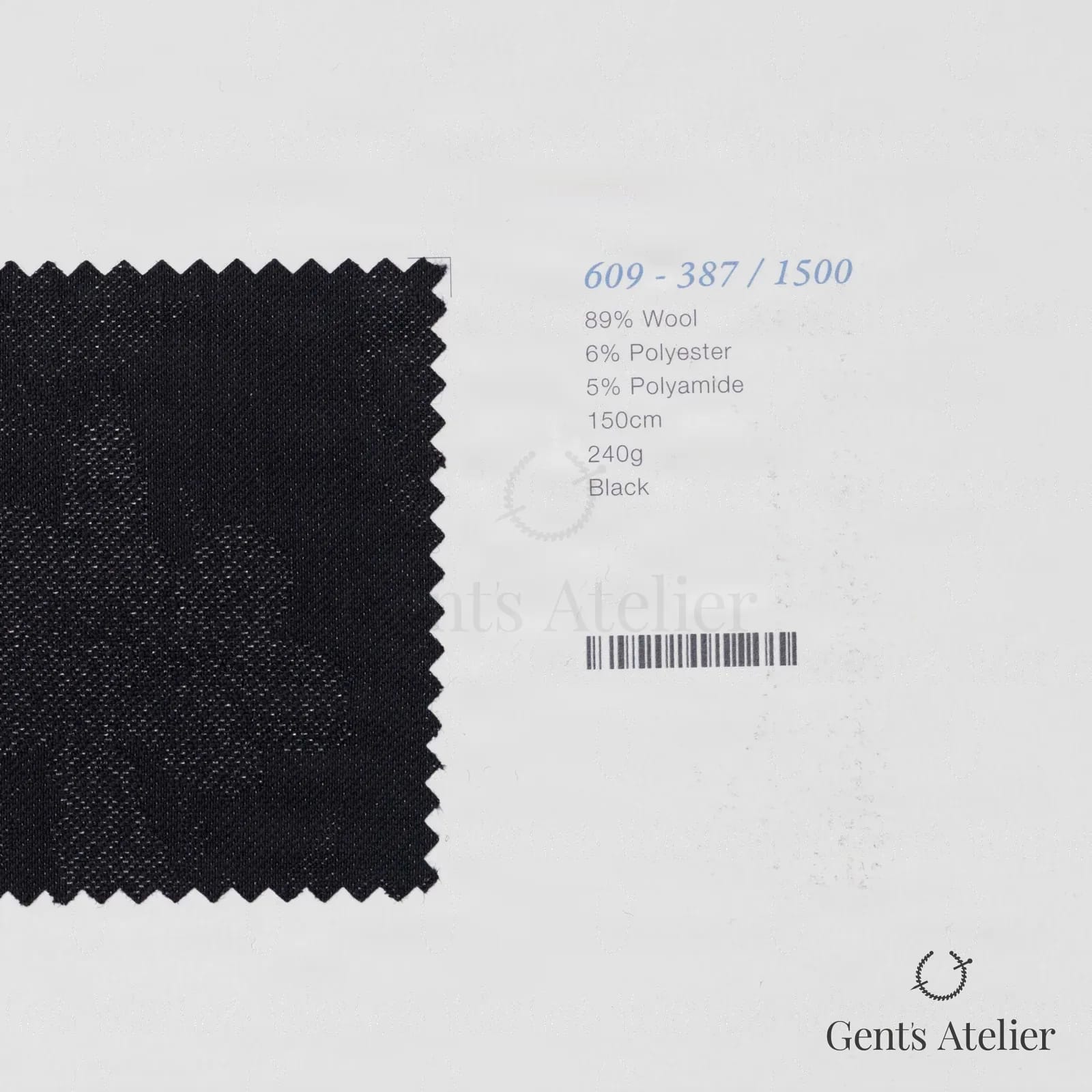 Образец ткани Marzoni 609 - 387 / 1500 с этикеткой — Чёрный