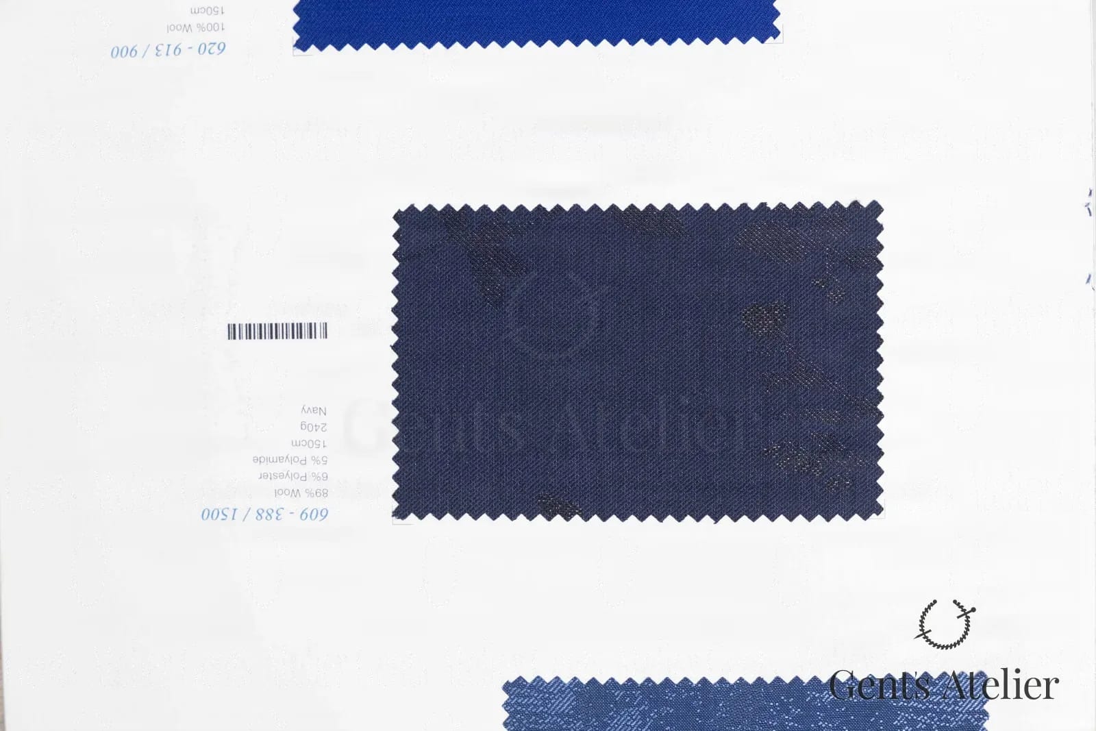 Образец ткани Marzoni 609 - 388 / 1500 с этикеткой — Тёмно-синий