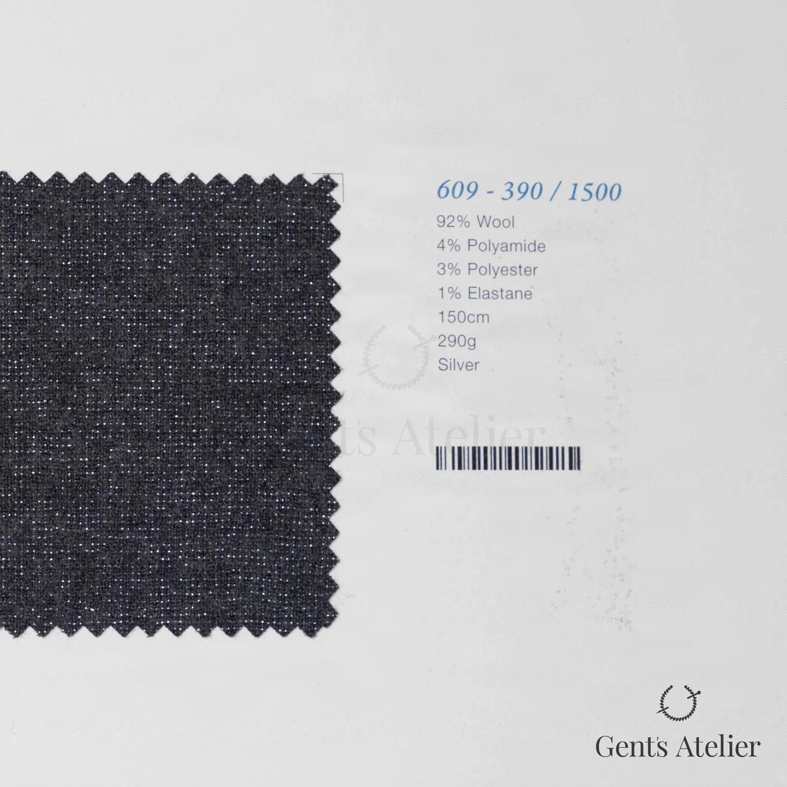 Образец ткани Marzoni 609 - 390 / 1500 с этикеткой — Silver