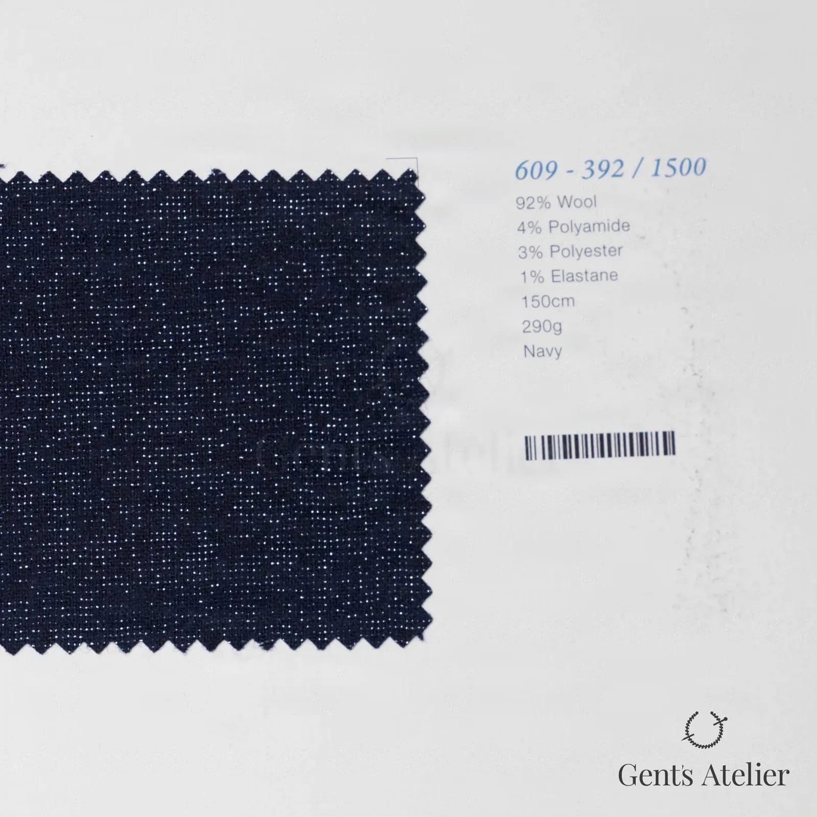 Образец ткани Marzoni 609 - 392 / 1500 с этикеткой — Тёмно-синий