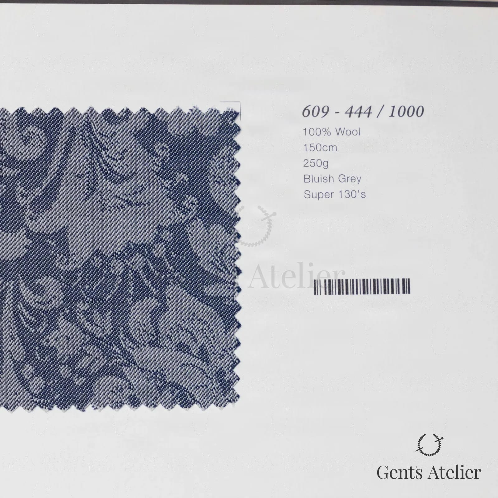 Образец ткани Marzoni 609 - 444 / 1000 с этикеткой — Серо-синий