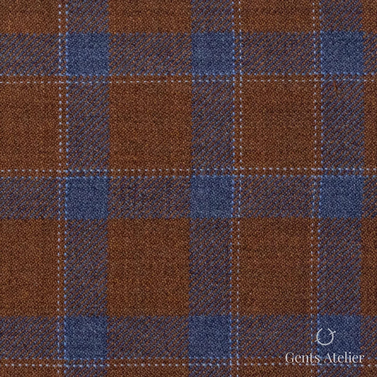 Костюмная ткань Marzoni 600 - 357 / 900 — Коричневый / Синий, оконная клетка, 100% шерсть