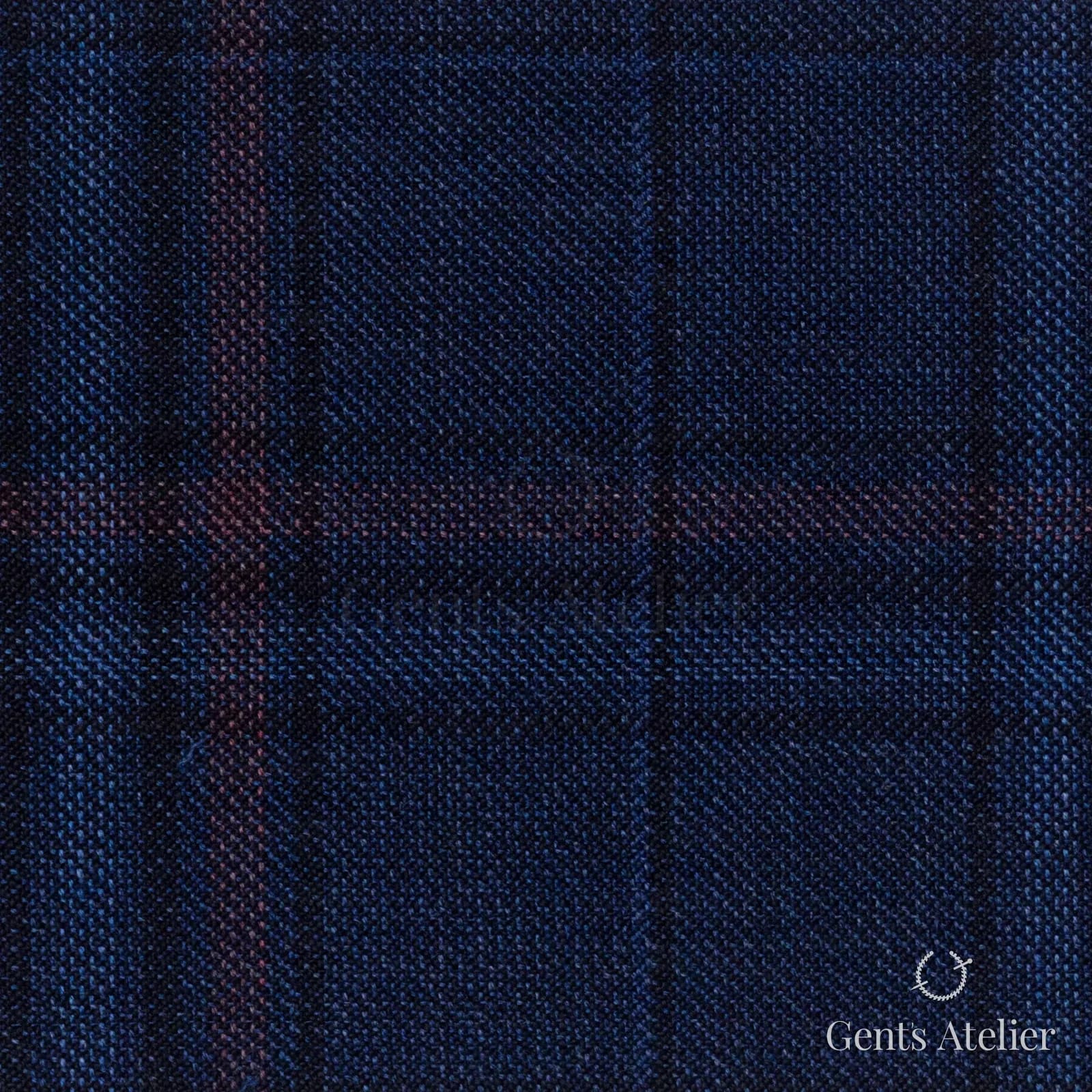 Костюмная ткань Marzoni 600 - 473 / 1000 — Тёмно-синий / Бордовый, оконная клетка, 100% шерсть