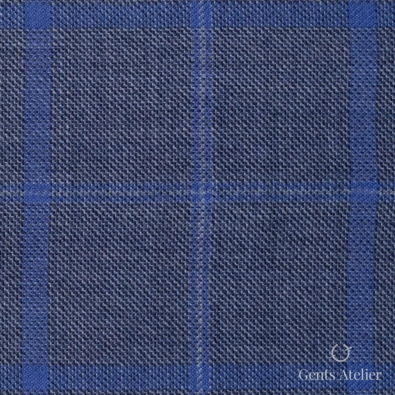 Костюмная ткань Marzoni 600 - 487 / 1000 — Синий / Серый, оконная клетка, 100% шерсть