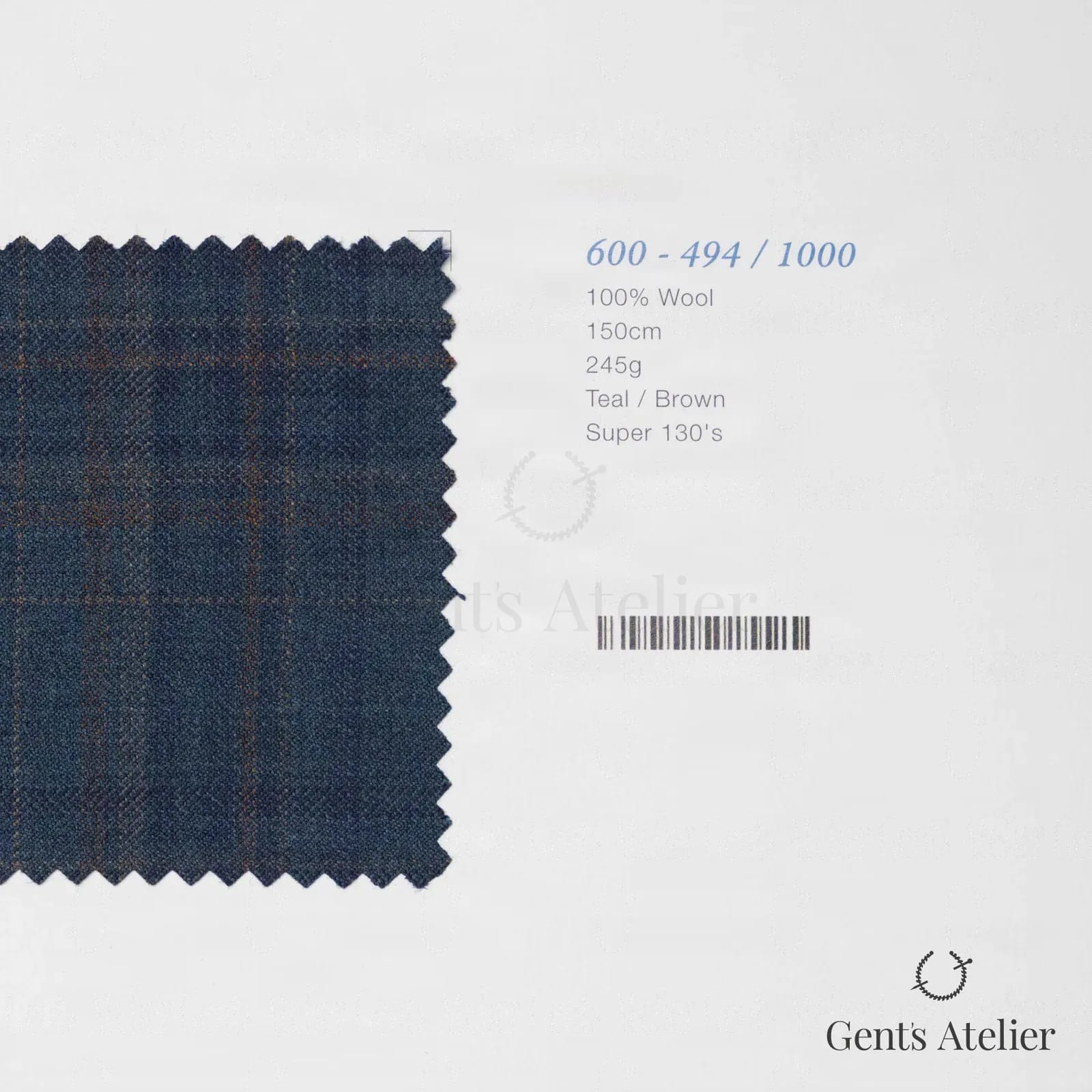 Образец ткани Marzoni 600 - 494 / 1000 с этикеткой — Teal / Коричневый