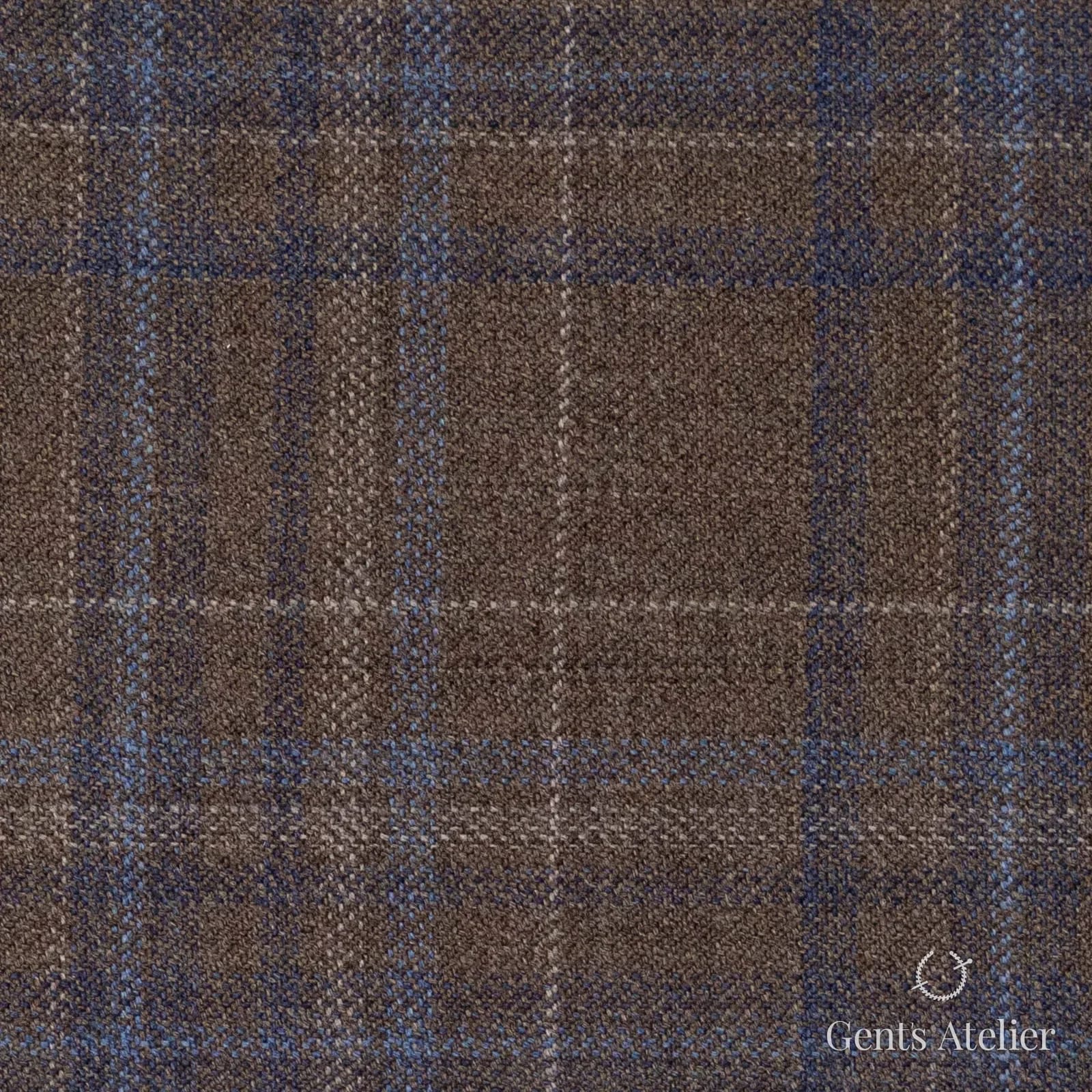 Костюмная ткань Marzoni 600 - 495 / 1000 — Коричневый / Голубой, оконная клетка, 100% шерсть