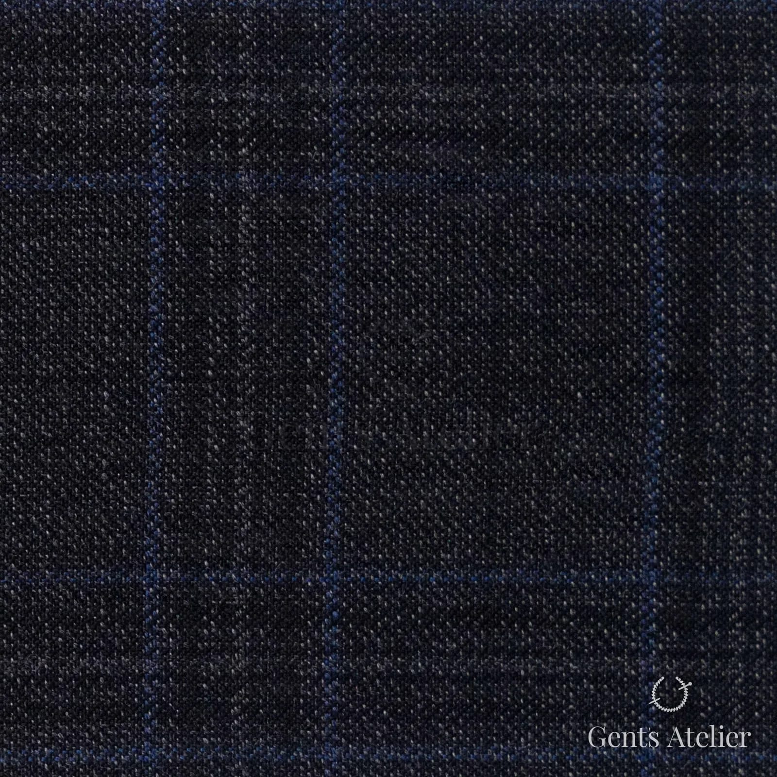 Костюмная ткань Marzoni 600 - 498 / 1000 — Антрацит / Синий, оконная клетка, 100% шерсть