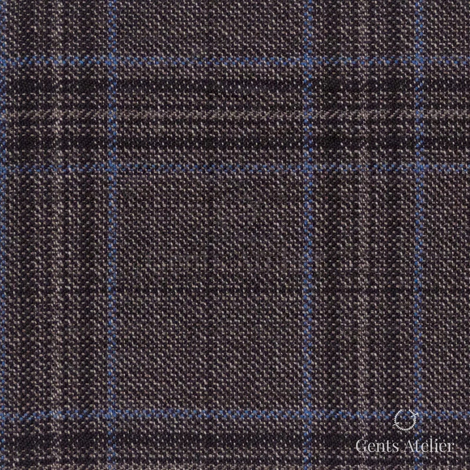 Костюмная ткань Marzoni 600 - 502 / 1000 — Коричневый / Голубой, оконная клетка, 100% шерсть