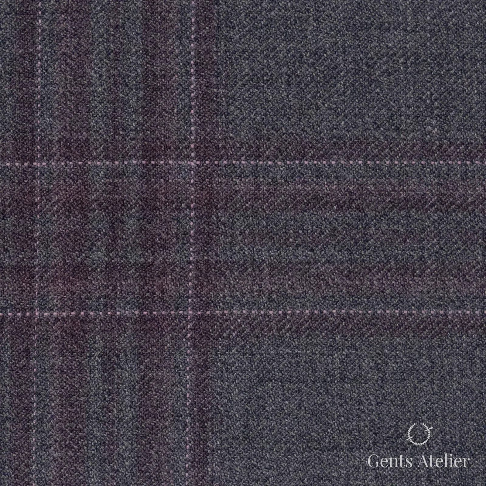 Костюмная ткань Marzoni 600 - 506 / 1000 — Серый / Фиолетовый, оконная клетка, 100% шерсть