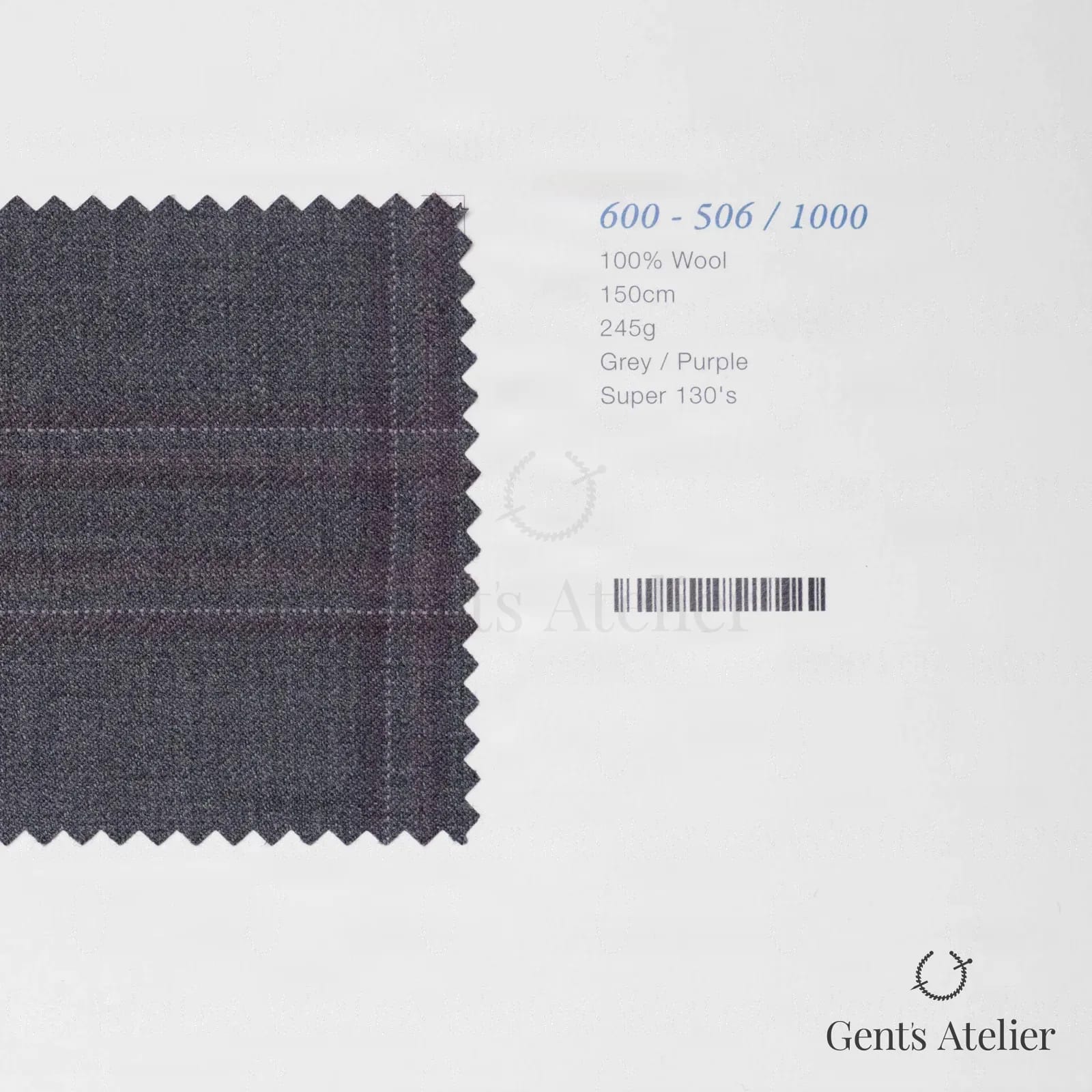 Образец ткани Marzoni 600 - 506 / 1000 с этикеткой — Серый / Фиолетовый