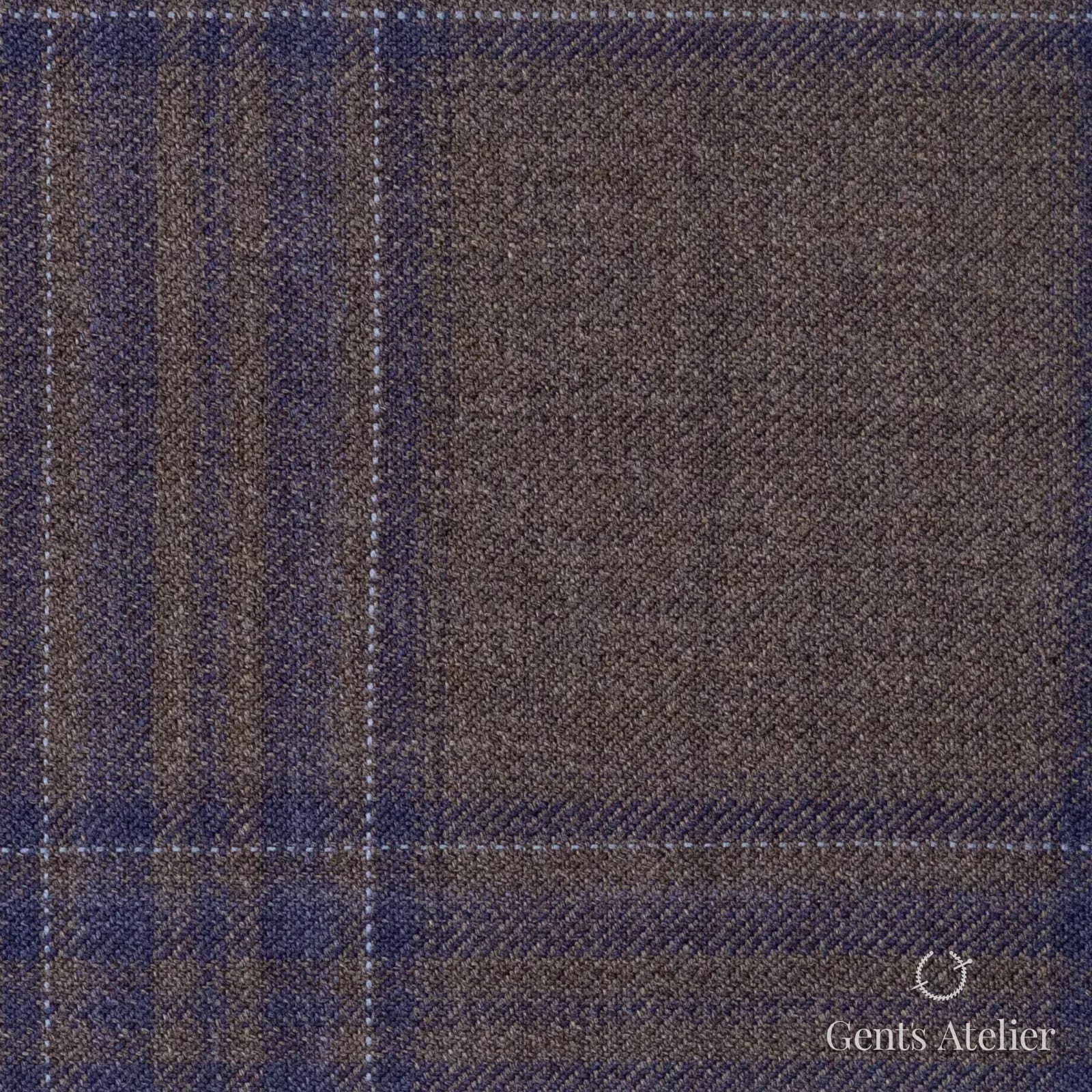 Костюмная ткань Marzoni 600 - 507 / 1000 — Light Brown / Синий, оконная клетка, 100% шерсть
