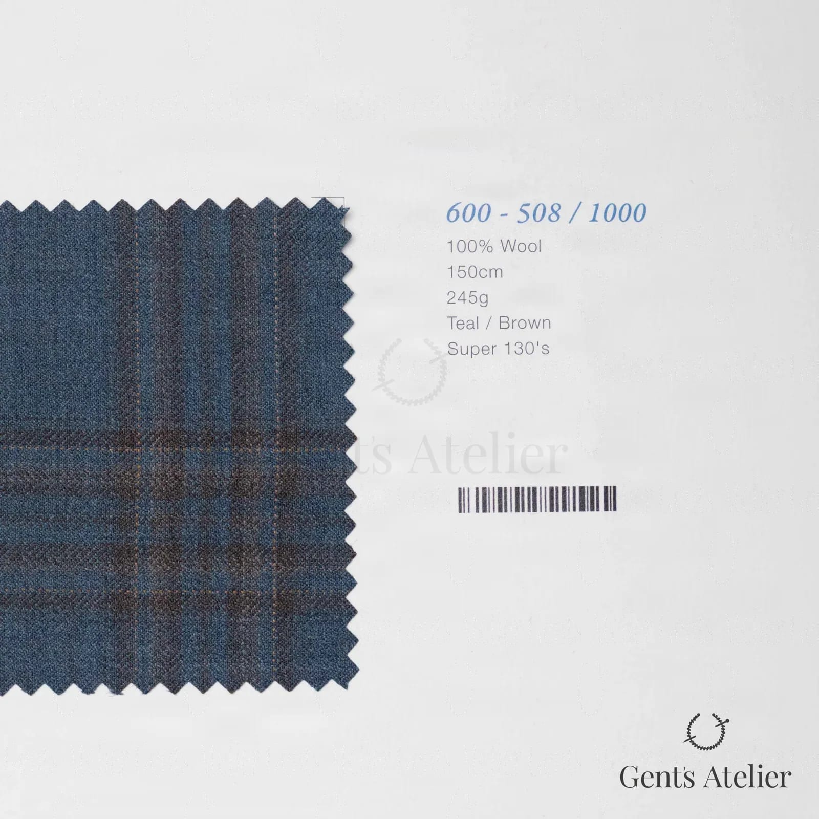 Образец ткани Marzoni 600 - 508 / 1000 с этикеткой — Teal / Коричневый