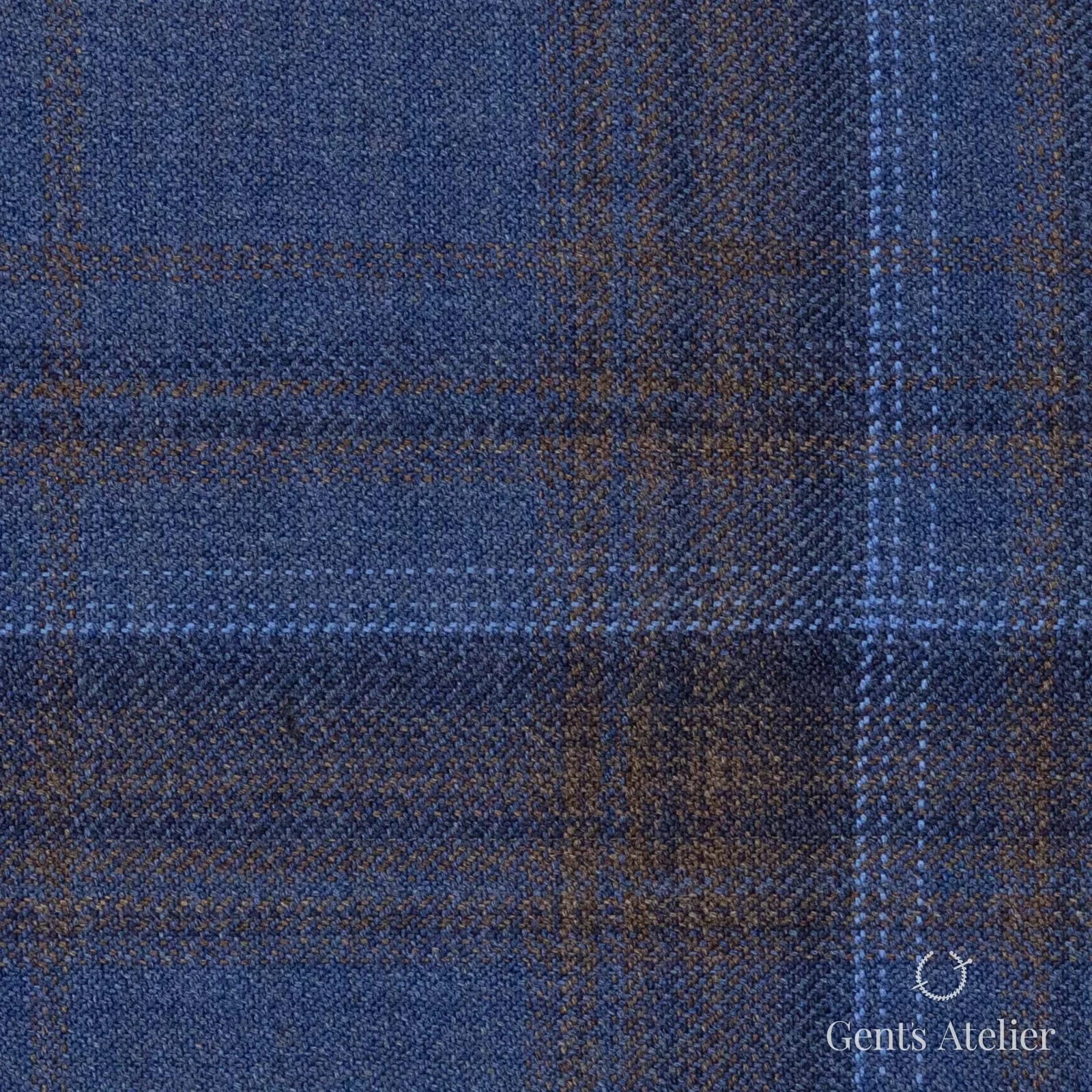 Костюмная ткань Marzoni 600 - 510 / 1000 — Голубой / Коричневый, оконная клетка, 100% шерсть