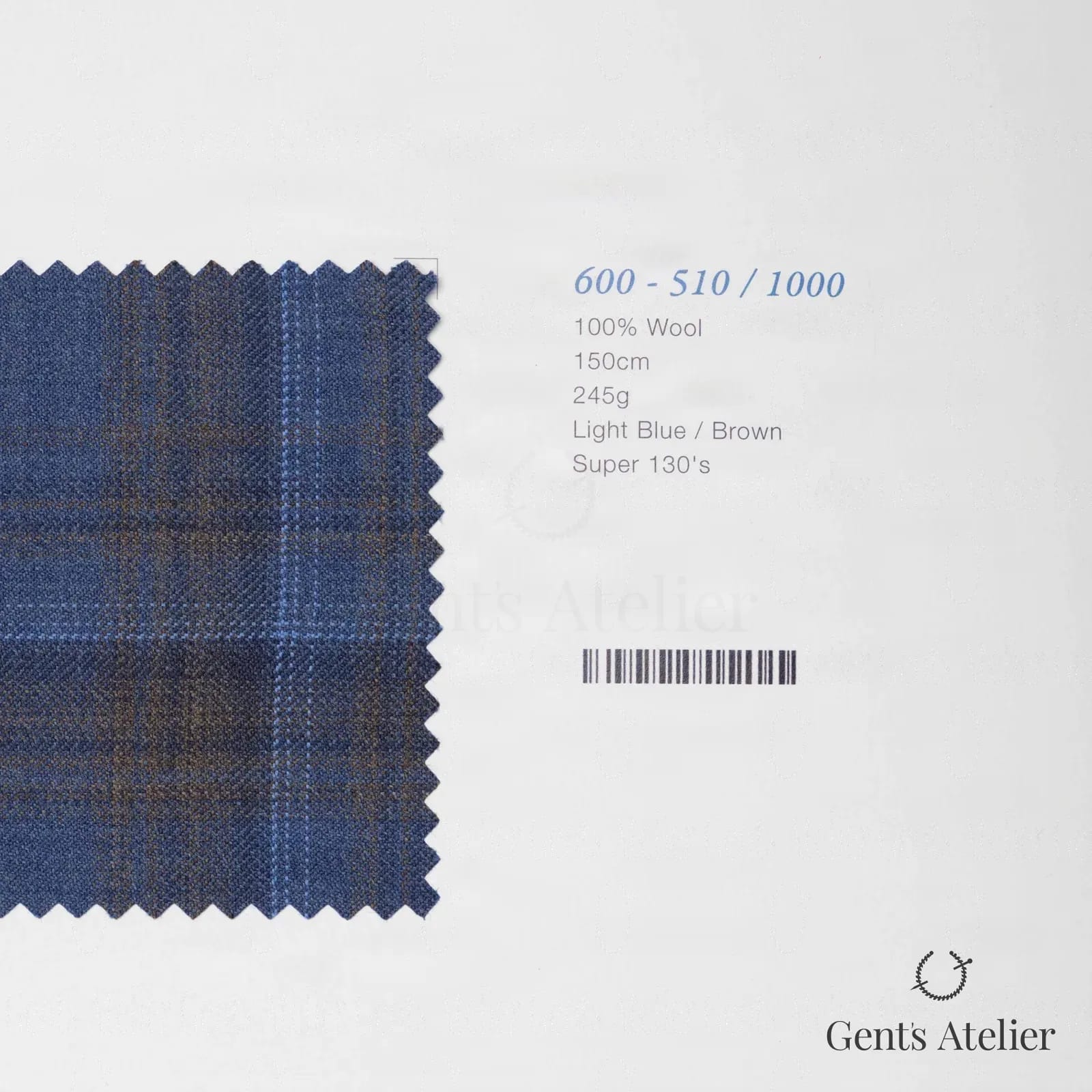 Образец ткани Marzoni 600 - 510 / 1000 с этикеткой — Голубой / Коричневый