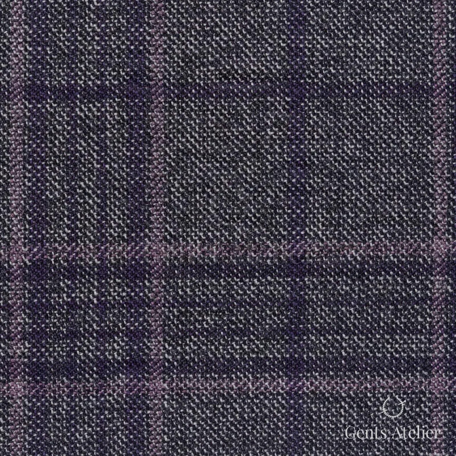Костюмная ткань Marzoni 600 - 514 / 1000 — Антрацит / Фиолетовый, оконная клетка, 100% шерсть