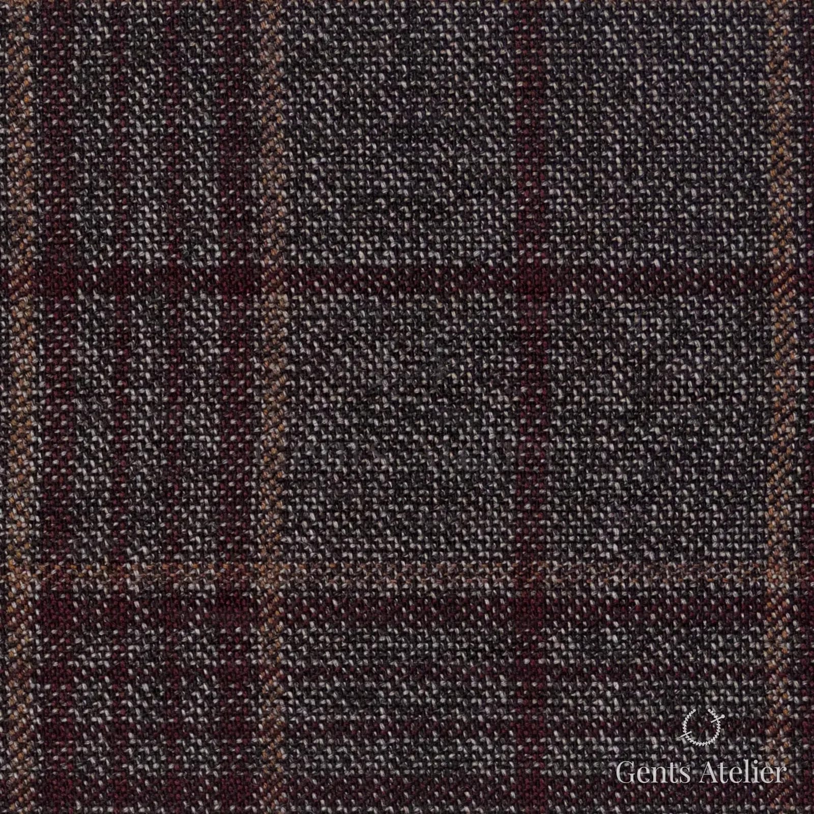 Костюмная ткань Marzoni 600 - 517 / 1000 — Коричневый / Бордовый, оконная клетка, 100% шерсть