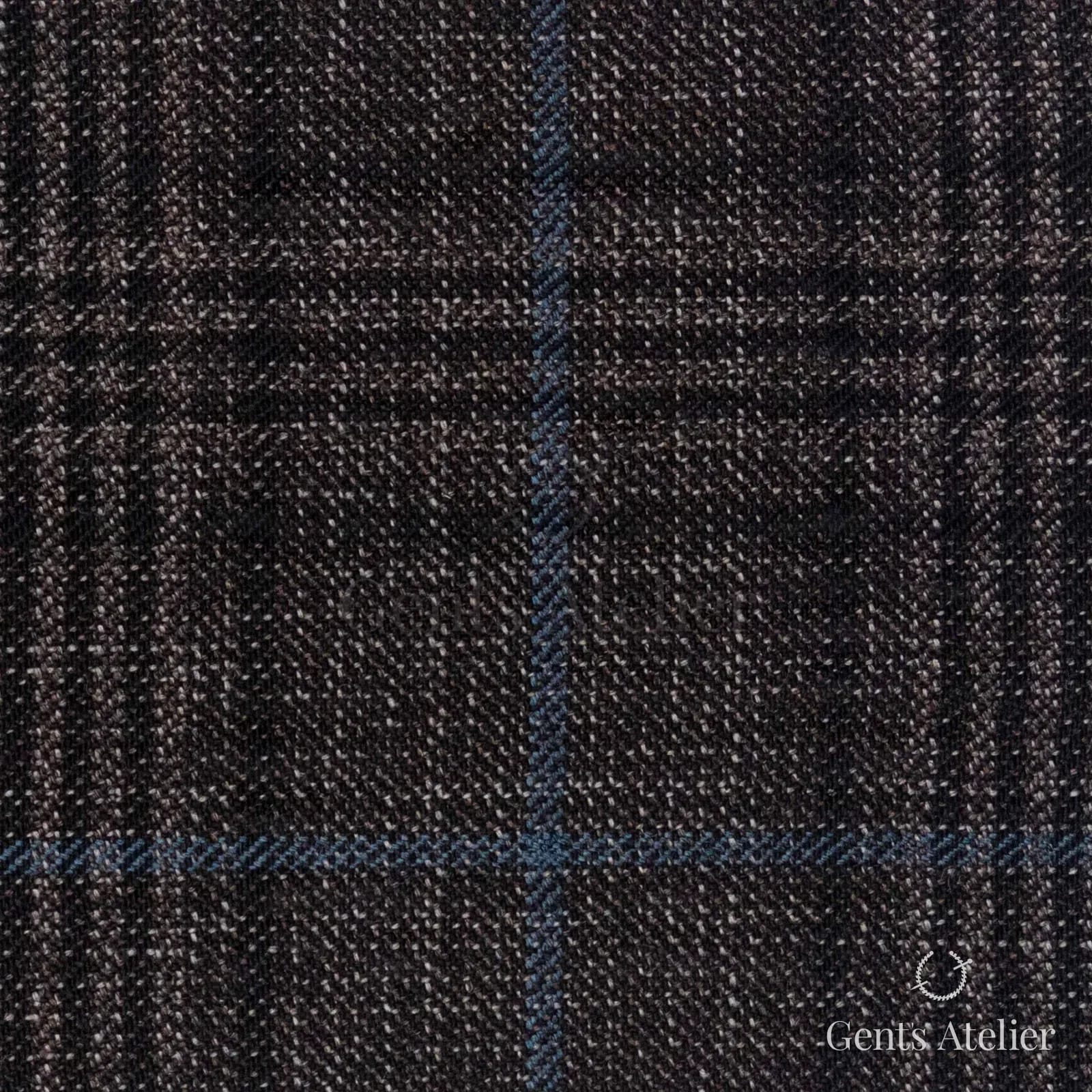 Костюмная ткань Marzoni 600 - 522 / 1000 — Коричневый / Голубой, оконная клетка, 100% шерсть
