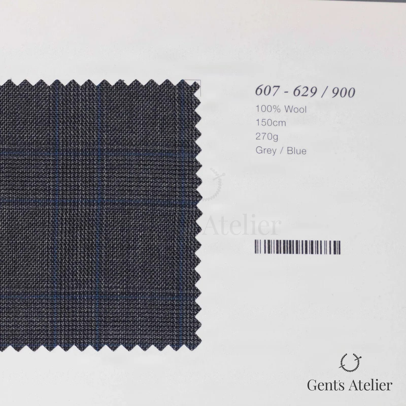 Образец ткани Marzoni 607 - 629 / 900 с этикеткой — Серый / Синий
