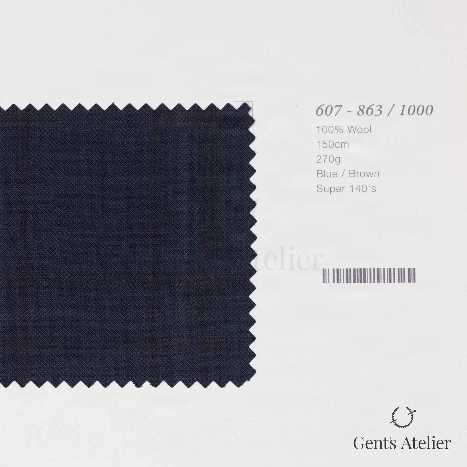 Образец ткани Marzoni 607 - 863 / 1000 с этикеткой — Синий / Коричневый