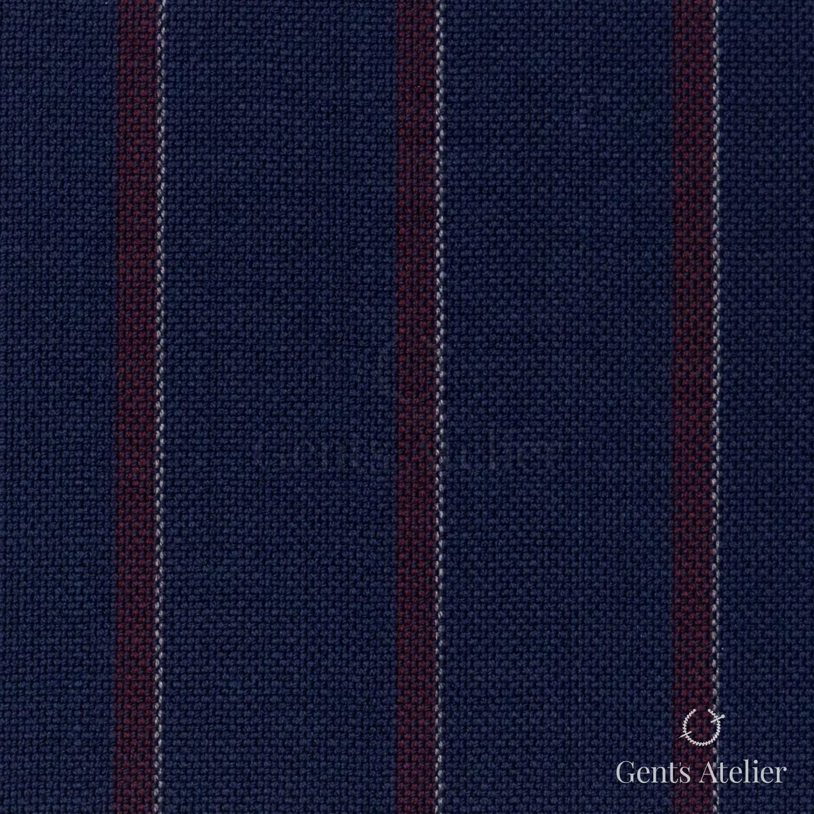 Костюмная ткань Marzoni 607 - 877 / 1000 — Тёмно-синий / Бордовый, полоса, 100% шерсть