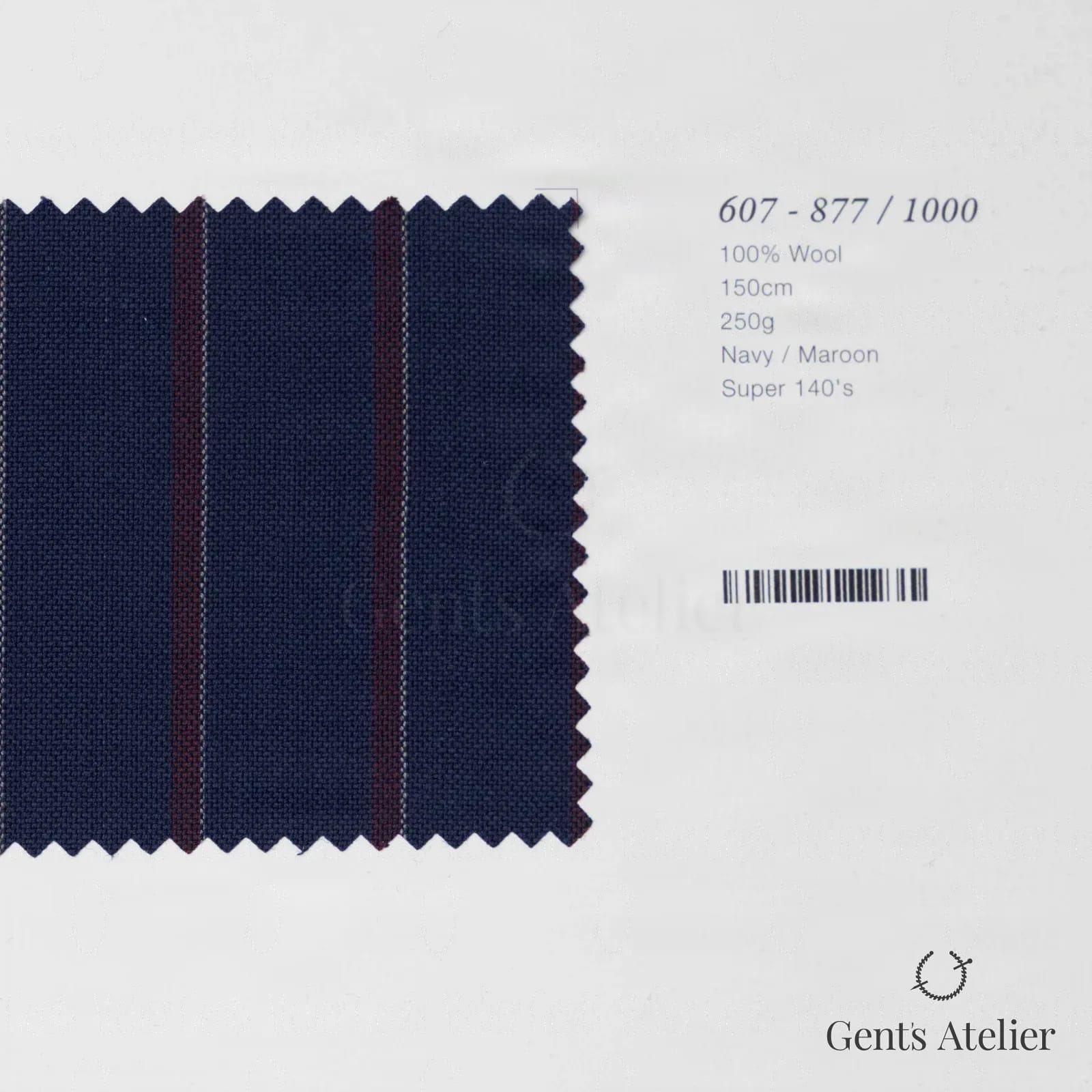 Образец ткани Marzoni 607 - 877 / 1000 с этикеткой — Тёмно-синий / Бордовый