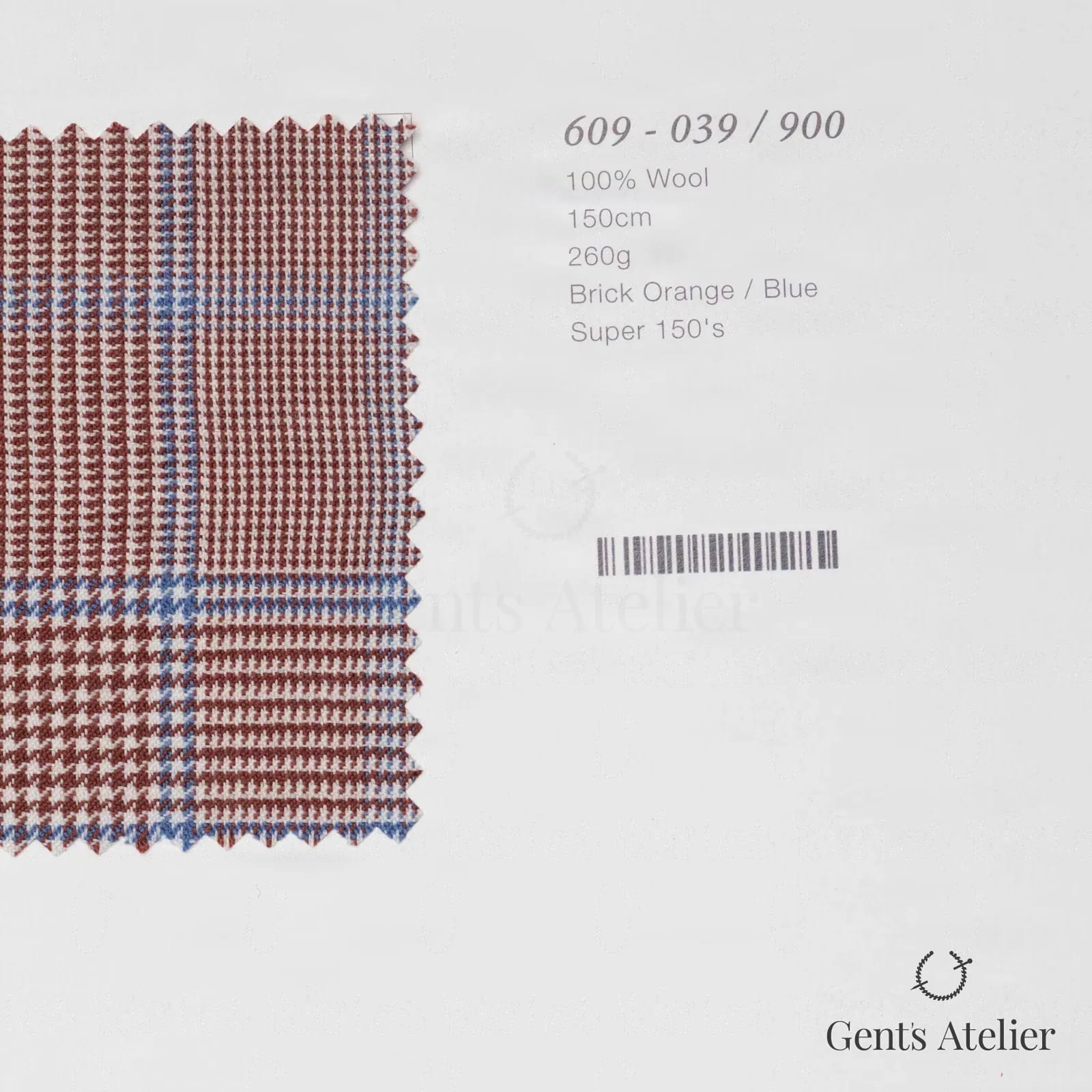 Образец ткани Marzoni 609 - 039 / 900 с этикеткой — Brick Orange / Синий