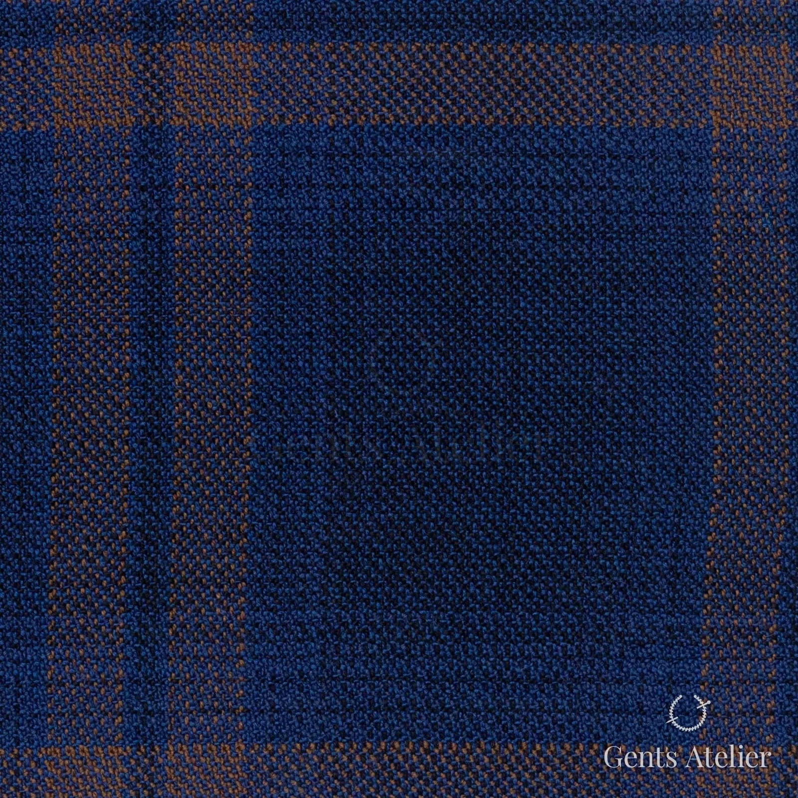 Костюмная ткань Marzoni 609 - 041 / 900 — Mid-Night Blue / Brick Orange, оконная клетка, 100% шерсть