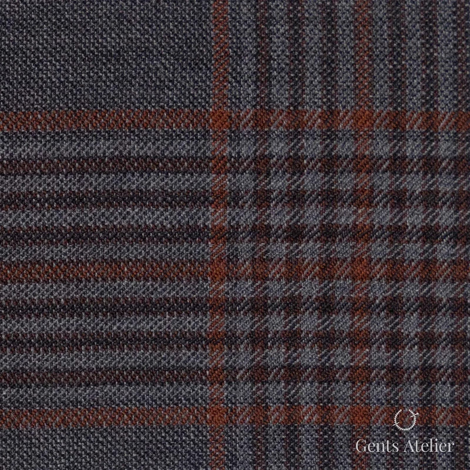 Костюмная ткань Marzoni 609 - 043 / 900 — Dark Grey / Brick Orange, гусиная лапка, 100% шерсть