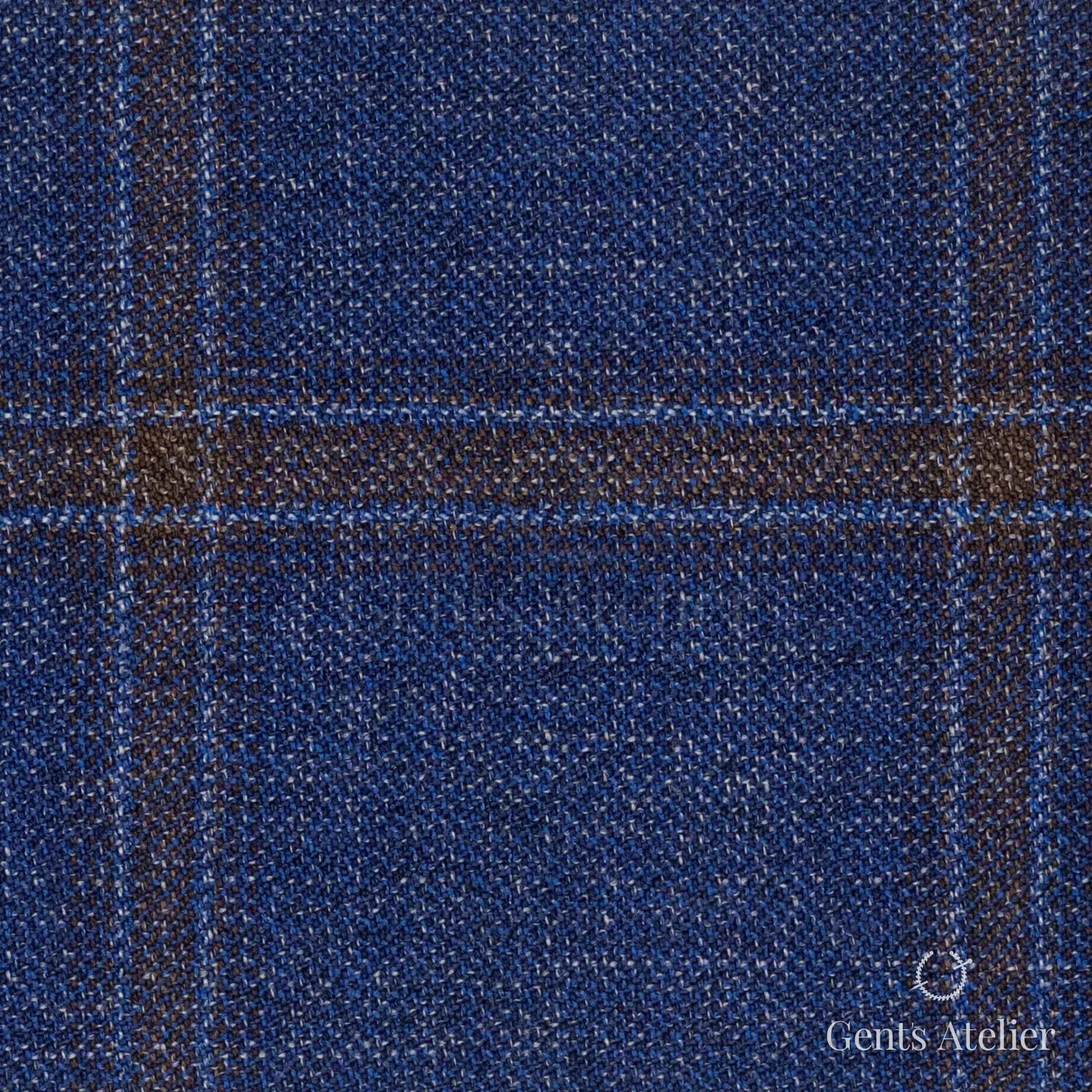 Костюмная ткань Marzoni 609 - 077 / 1000 — Синий / Коричневый, оконная клетка, 100% шерсть