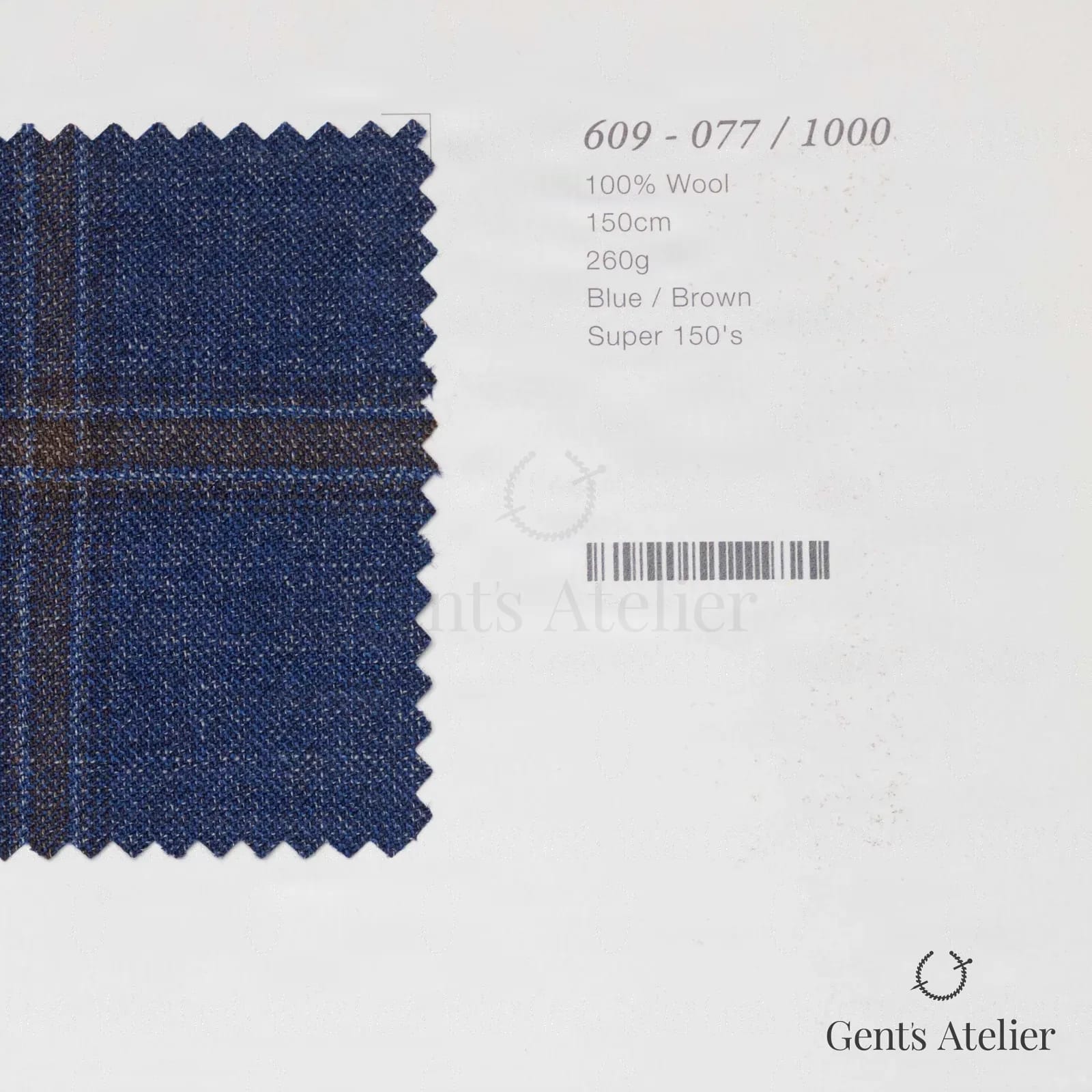 Образец ткани Marzoni 609 - 077 / 1000 с этикеткой — Синий / Коричневый