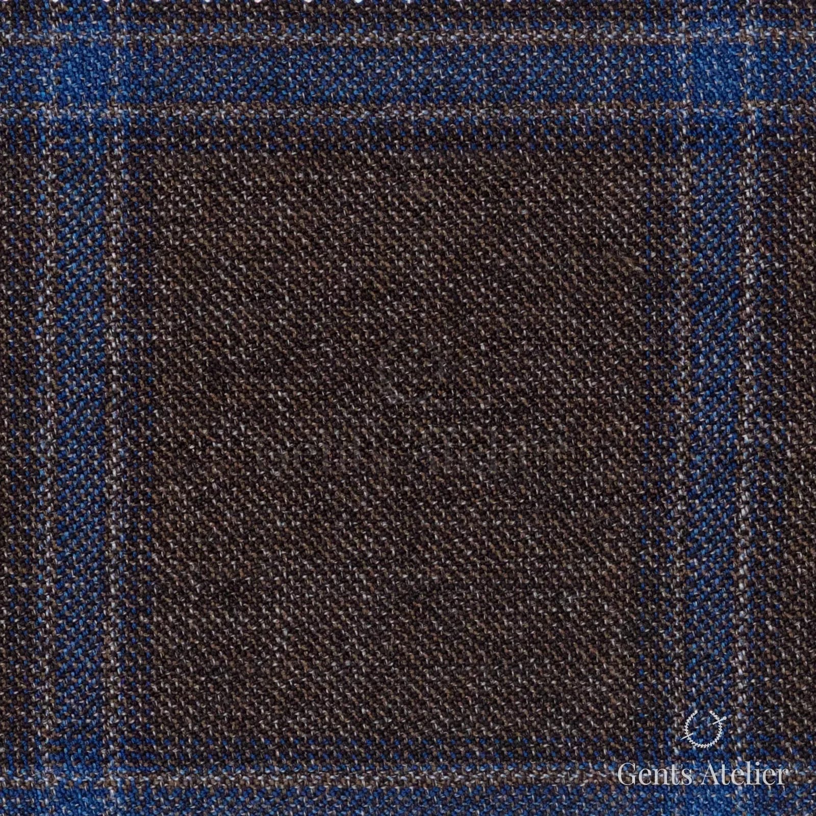 Костюмная ткань Marzoni 609 - 078 / 1000 — Коричневый / Синий, оконная клетка, 100% шерсть