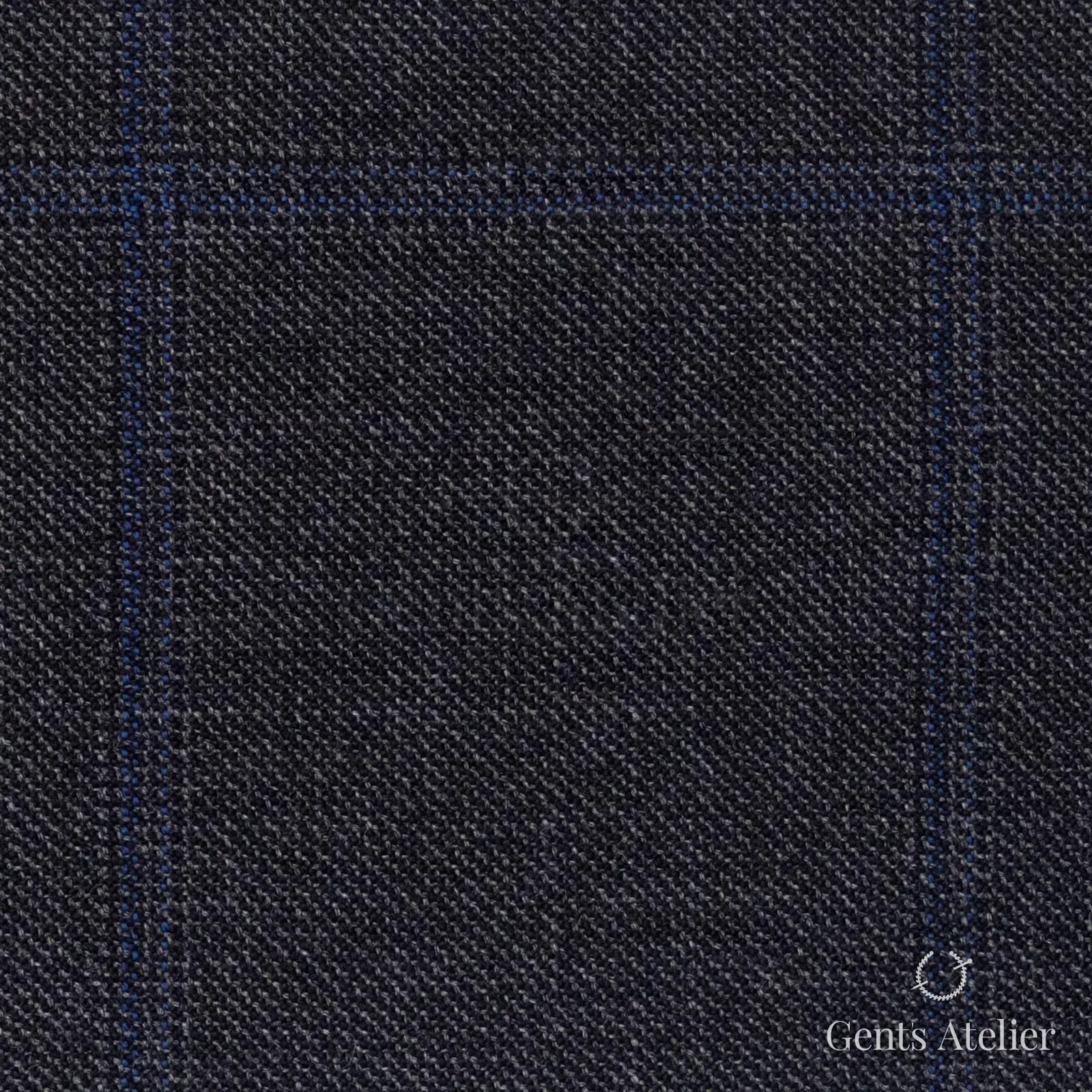 Костюмная ткань Marzoni 621 - 067 / 900 — Антрацит / Синий, оконная клетка, 100% шерсть