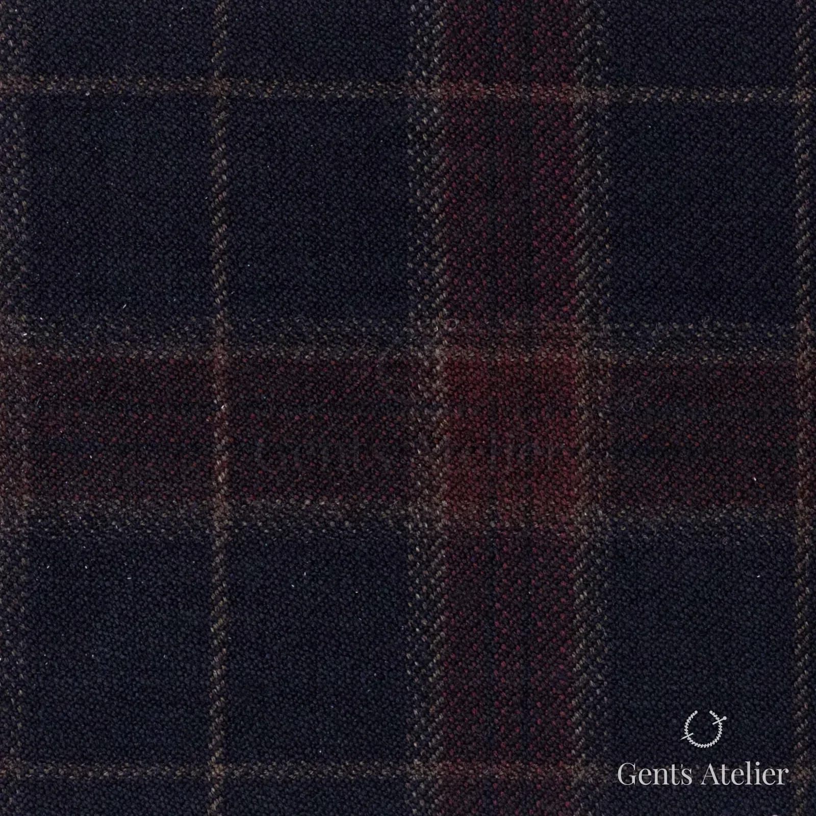 Костюмная ткань Marzoni 655 - 005 / 1200 — Тёмно-синий / Бордовый, оконная клетка, 95% шерсть, 5% кашемир