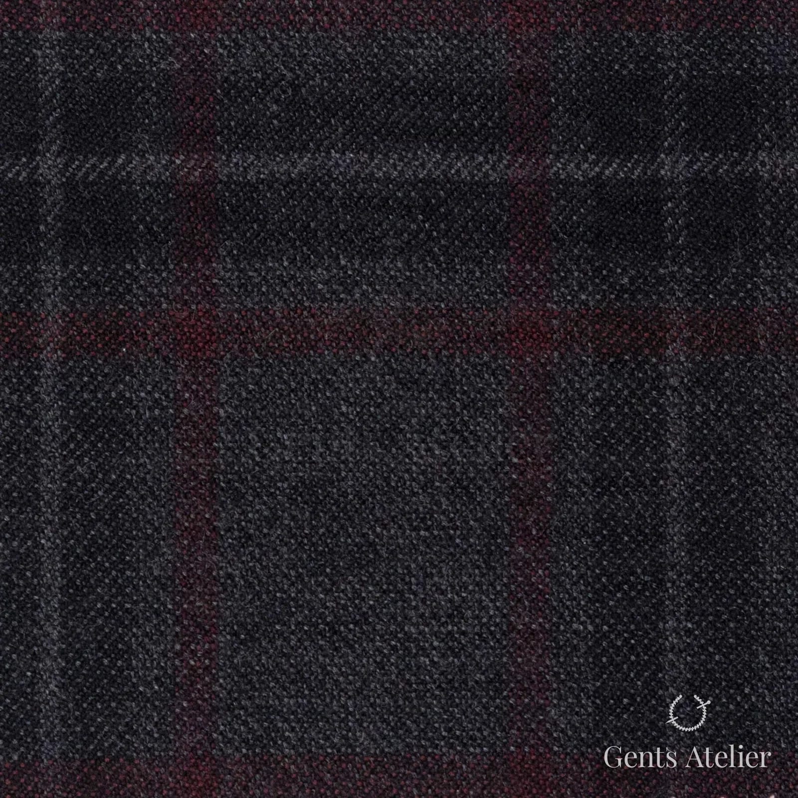 Костюмная ткань Marzoni 655 - 022 / 1200 — Антрацит / Бордовый, оконная клетка, 95% шерсть, 5% кашемир