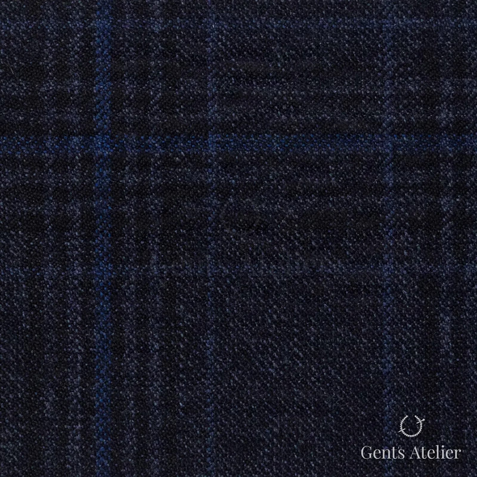 Костюмная ткань Marzoni 655 - 026 / 1200 — Антрацит / Синий, оконная клетка, 95% шерсть, 5% кашемир