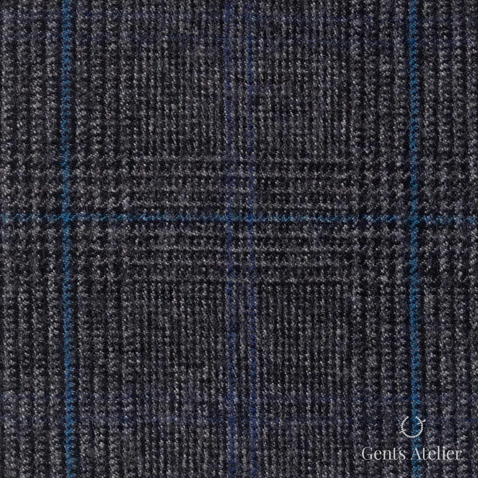 Костюмная ткань Marzoni 655 - 037 / 1200 — Серый / Синий, узор, 100% шерсть