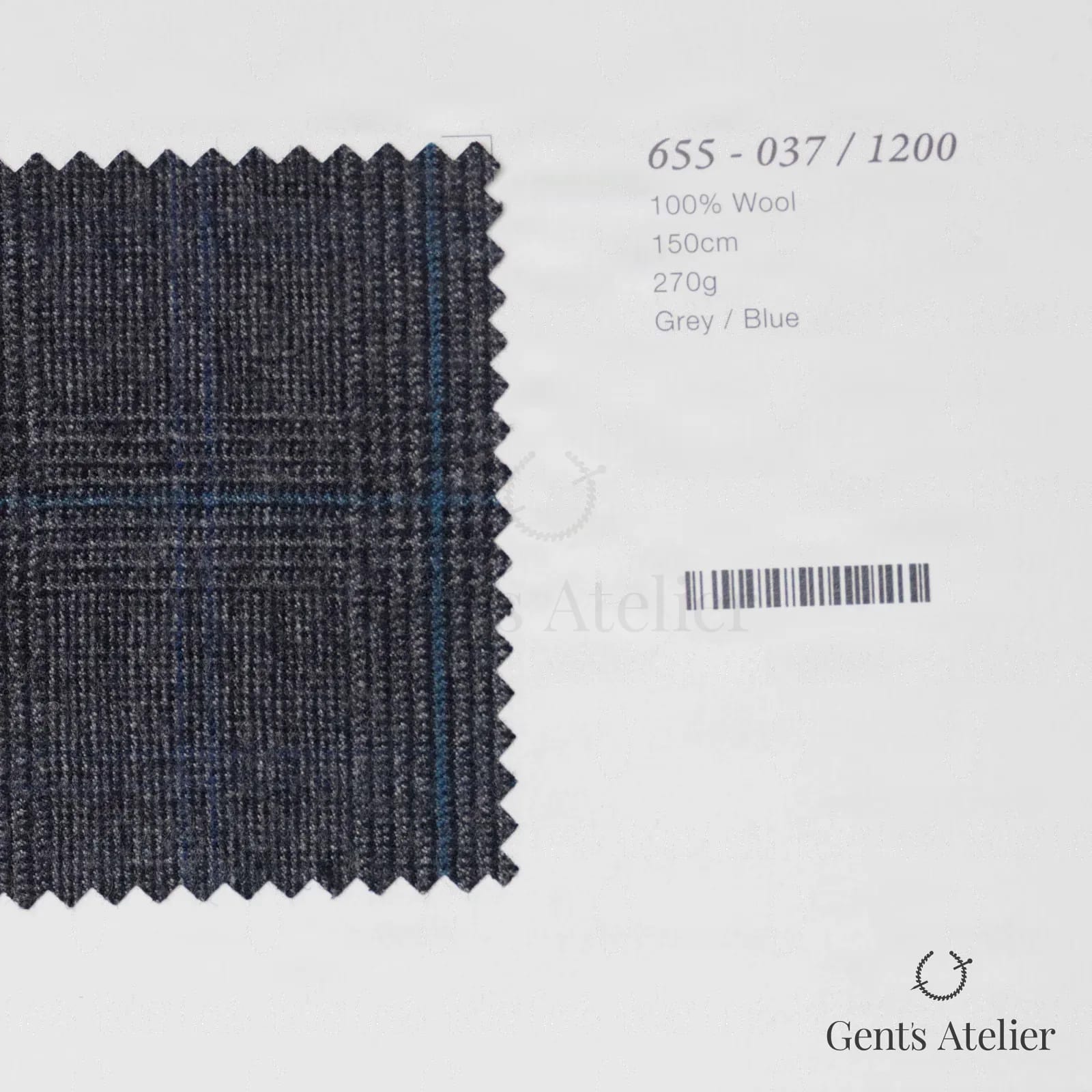 Образец ткани Marzoni 655 - 037 / 1200 с этикеткой — Серый / Синий