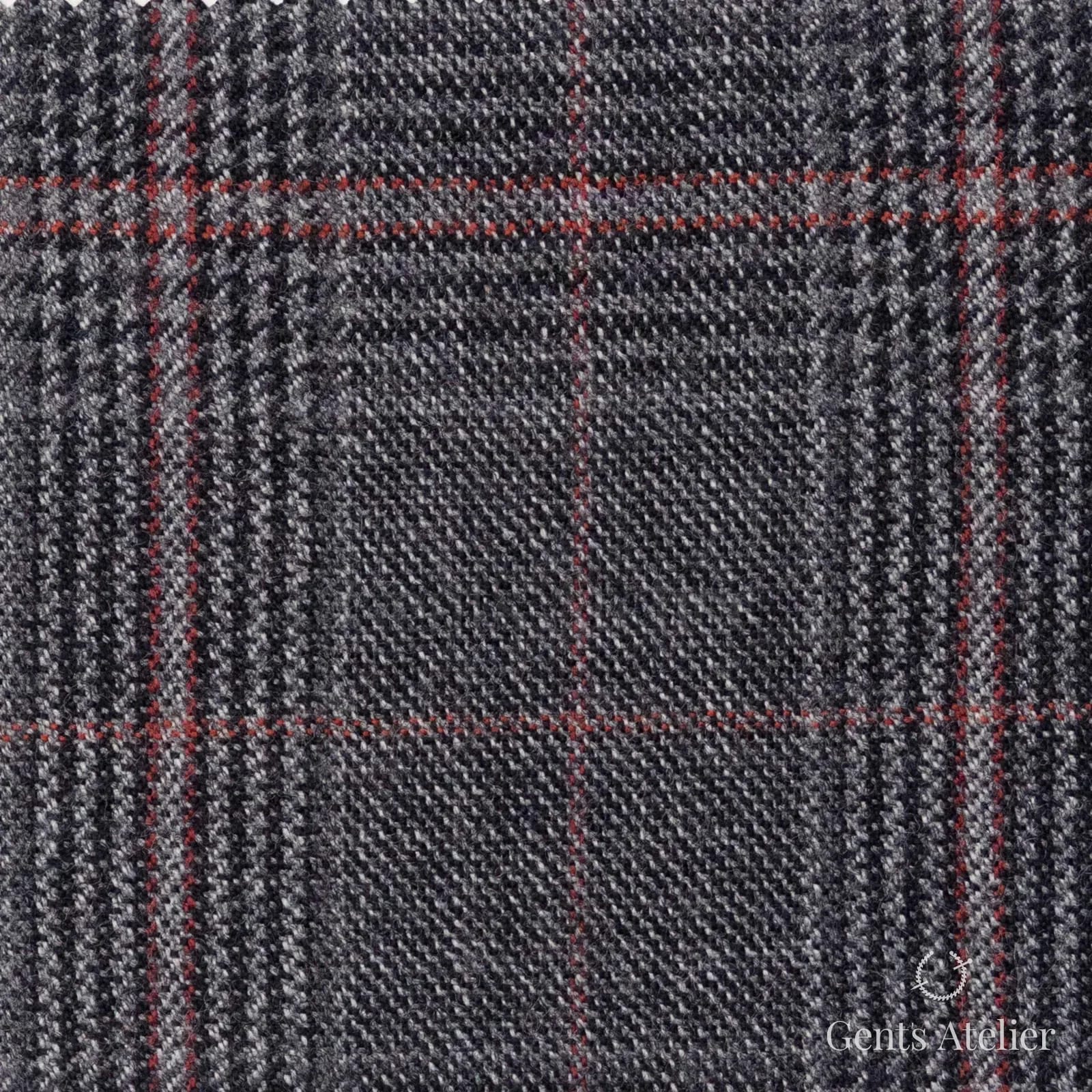 Костюмная ткань Marzoni 655 - 039 / 1200 — Серый / Pink, оконная клетка, 95% шерсть, 5% кашемир