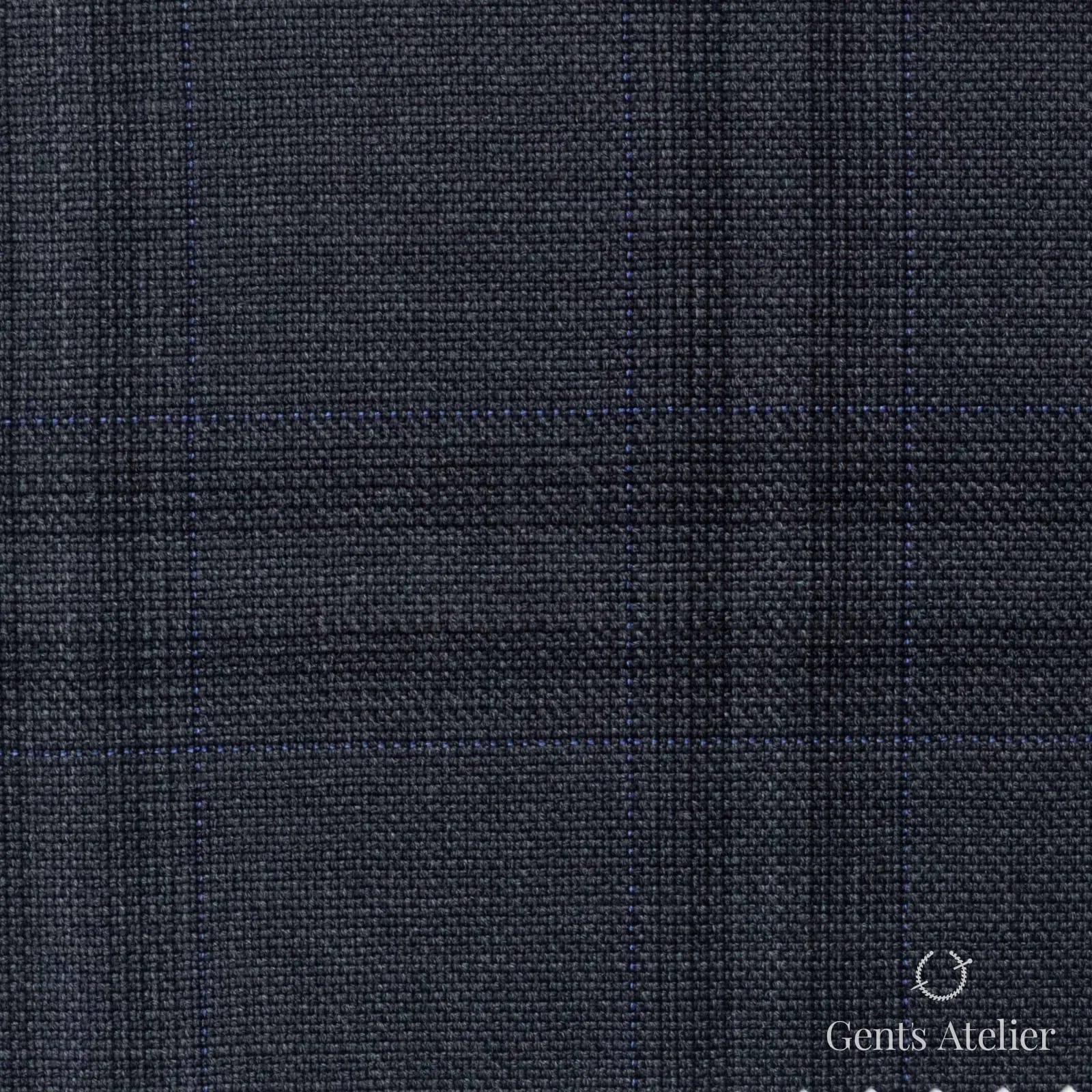 Костюмная ткань Marzoni 608 - 219 / 1500 — Антрацит / Синий, оконная клетка, 100% шерсть