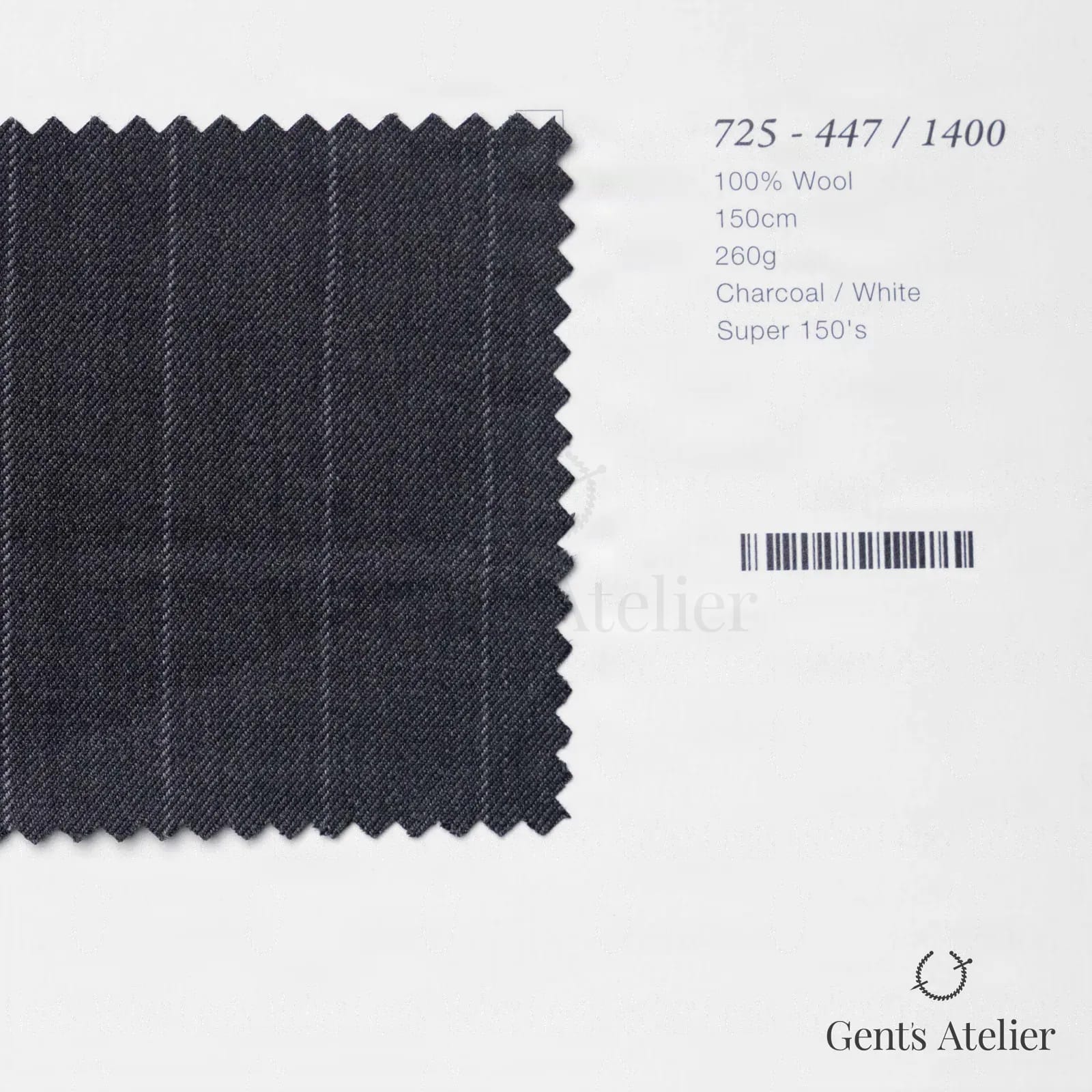 Образец ткани Marzoni 725 - 447 / 1400 с этикеткой — Антрацит / Белый