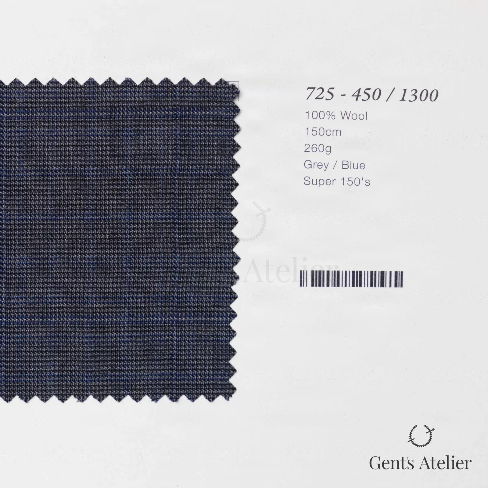 Образец ткани Marzoni 725 - 450 / 1300 с этикеткой — Серый / Синий