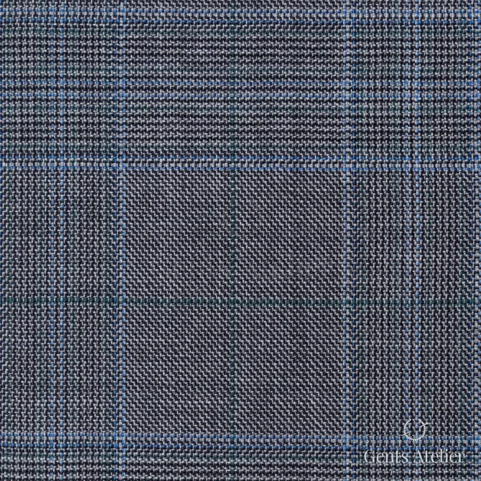 Костюмная ткань Marzoni 725 - 452 / 1300 — Серый / Синий, оконная клетка, 100% шерсть