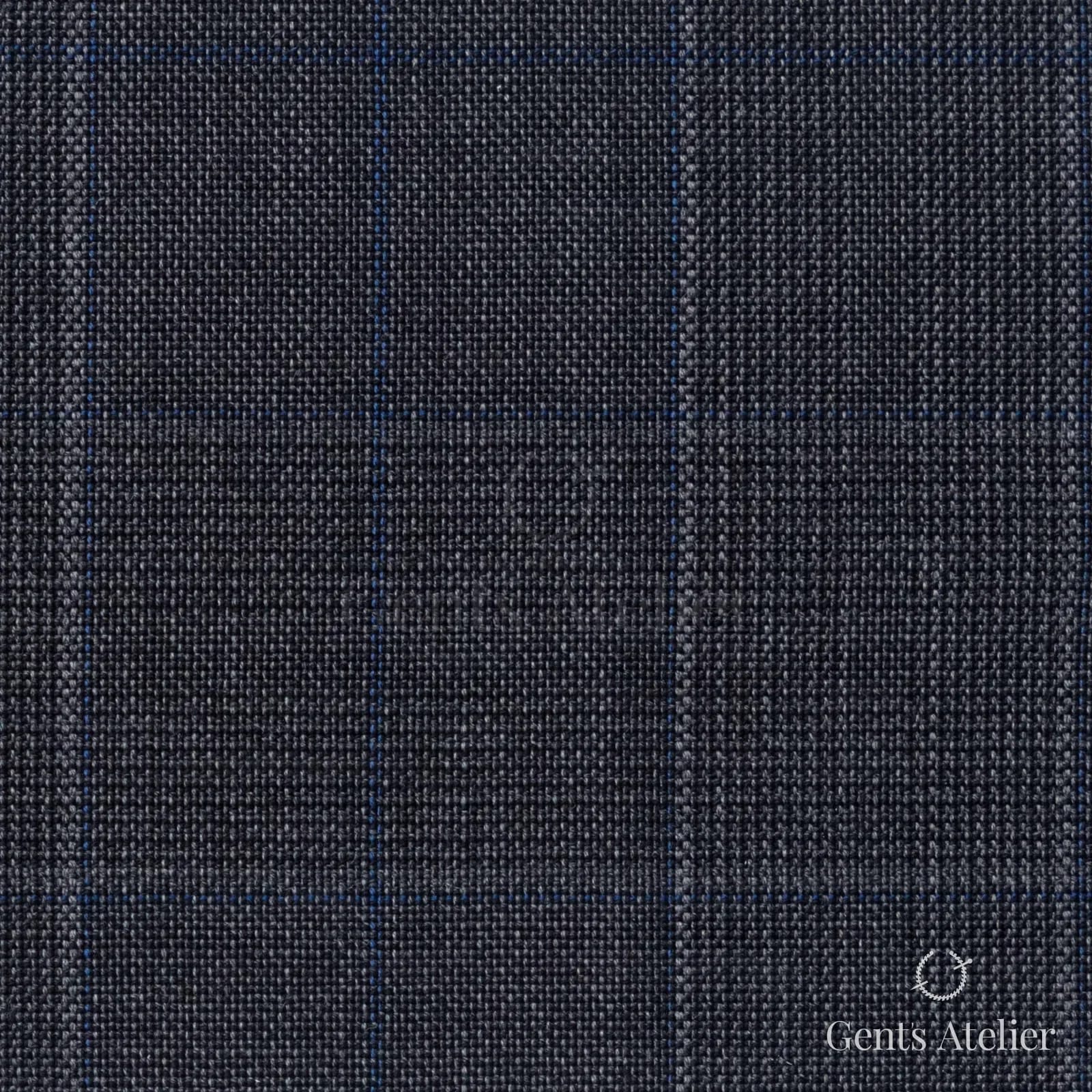 Костюмная ткань Marzoni 725 - 457 / 1300 — Серый / Синий, оконная клетка, 100% шерсть