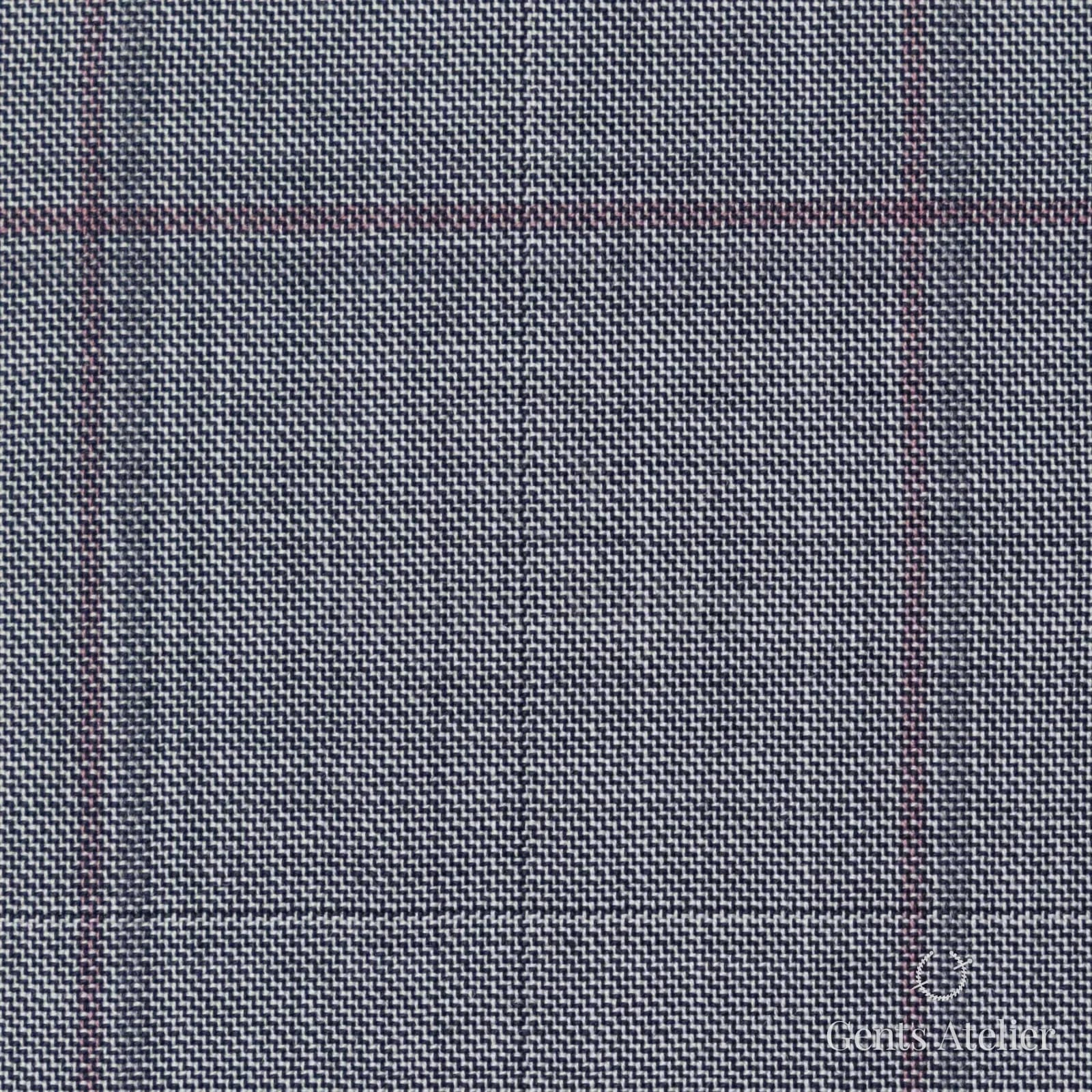 Костюмная ткань Marzoni 725 - 464 / 1300 — Серый / Бордовый, оконная клетка, 100% шерсть