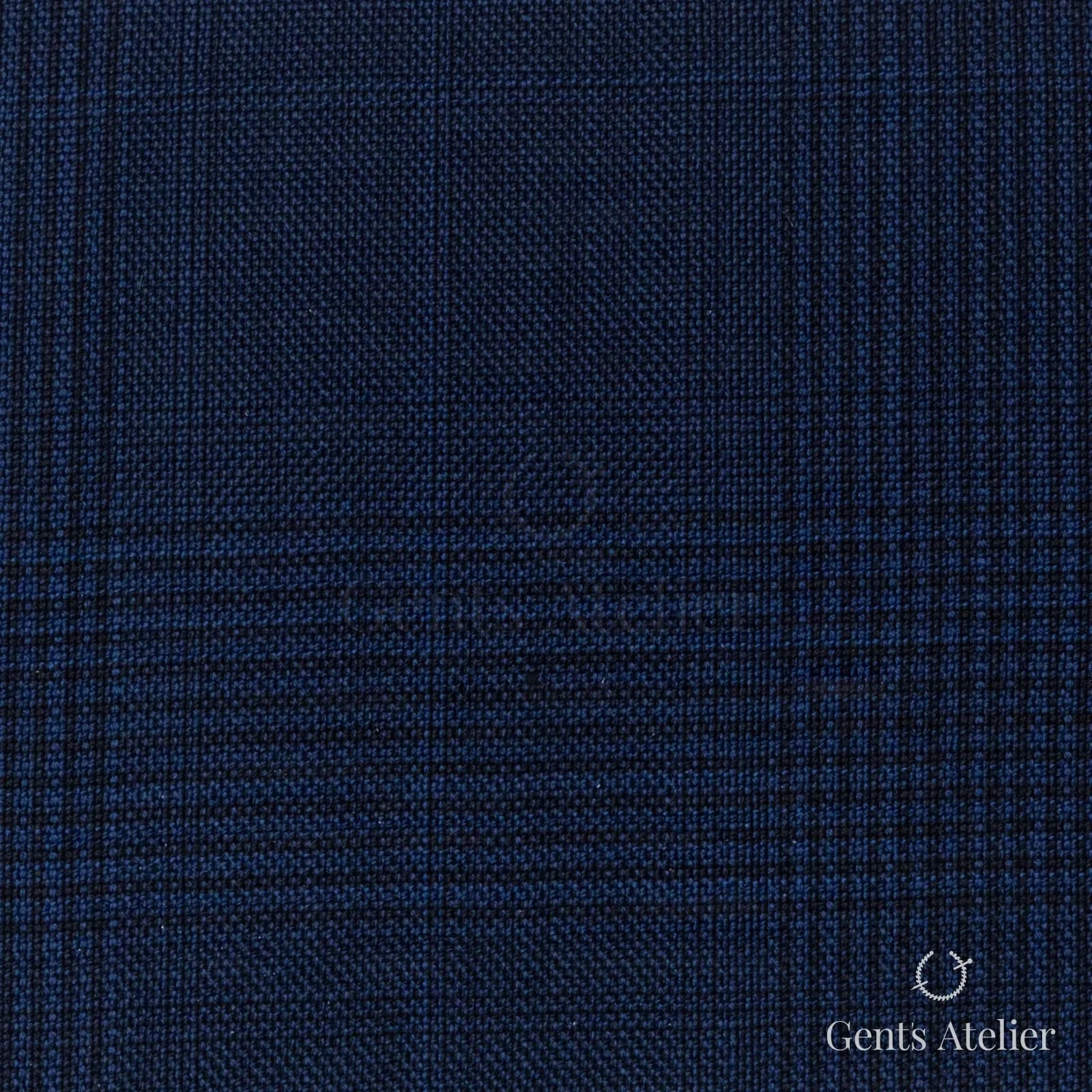 Костюмная ткань Marzoni 725 - 488 / 1500 — Синий / Тёмно-синий, оконная клетка, 100% шерсть