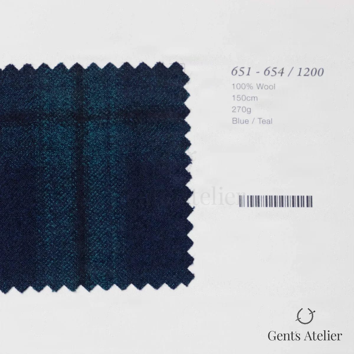 Образец ткани Marzoni 651 - 654 / 1200 с этикеткой — Синий / Бирюзовый