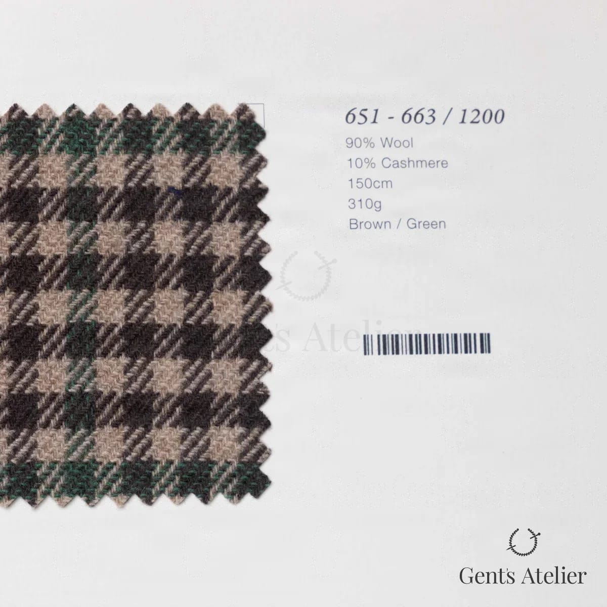 Образец ткани Marzoni 651 - 663 / 1200 с этикеткой — Коричневый / Зелёный