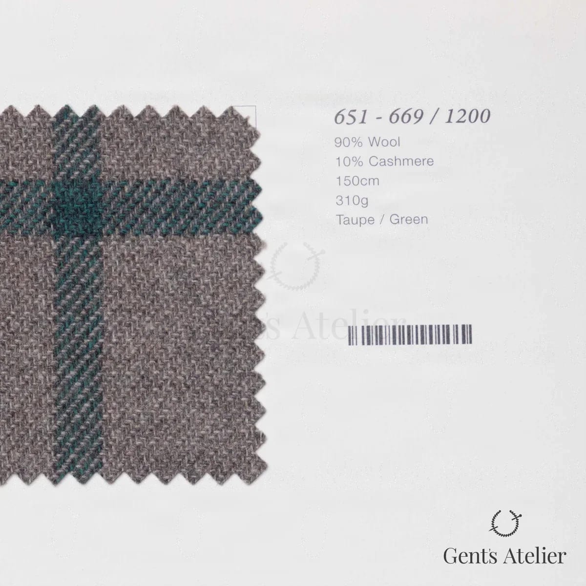 Образец ткани Marzoni 651 - 669 / 1200 с этикеткой — Бежевый / Зелёный