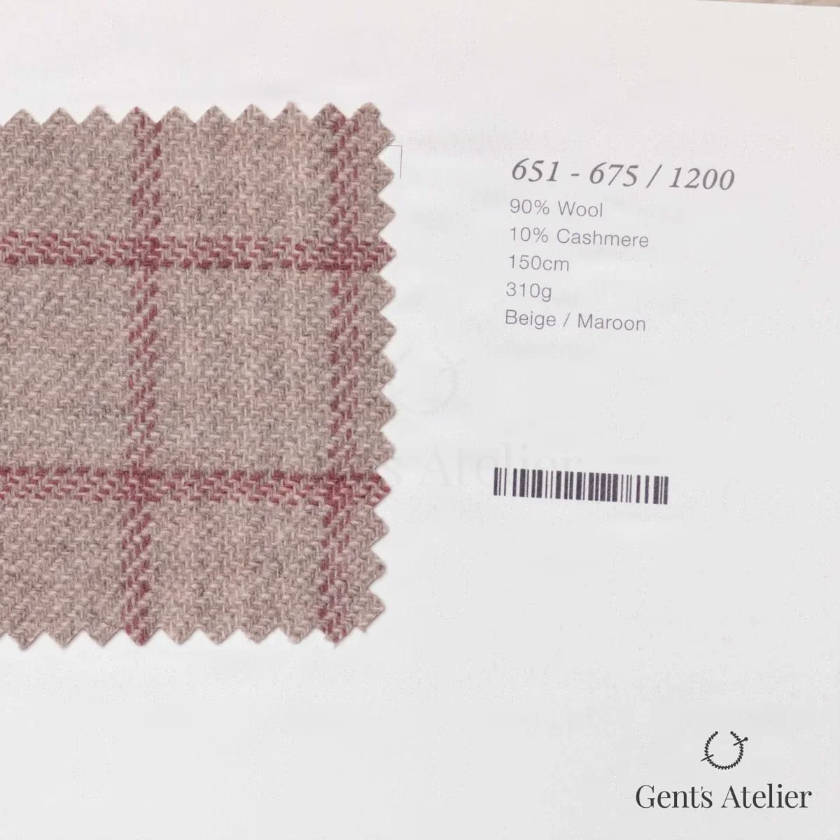 Образец ткани Marzoni 651 - 675 / 1200 с этикеткой — Бежевый / Бордовый